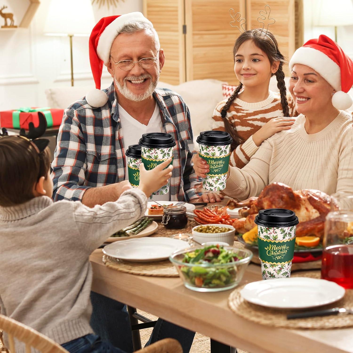 imageWhaline 50Pcs Fall Thanksgiving Pumpkin Disposable Coffee Cups with Lids and Sleeves PinkOrange Pumpkin Paper Drinking Cups for Autumn Restaurant Travel Business SuppliesChristmas Holly Berry