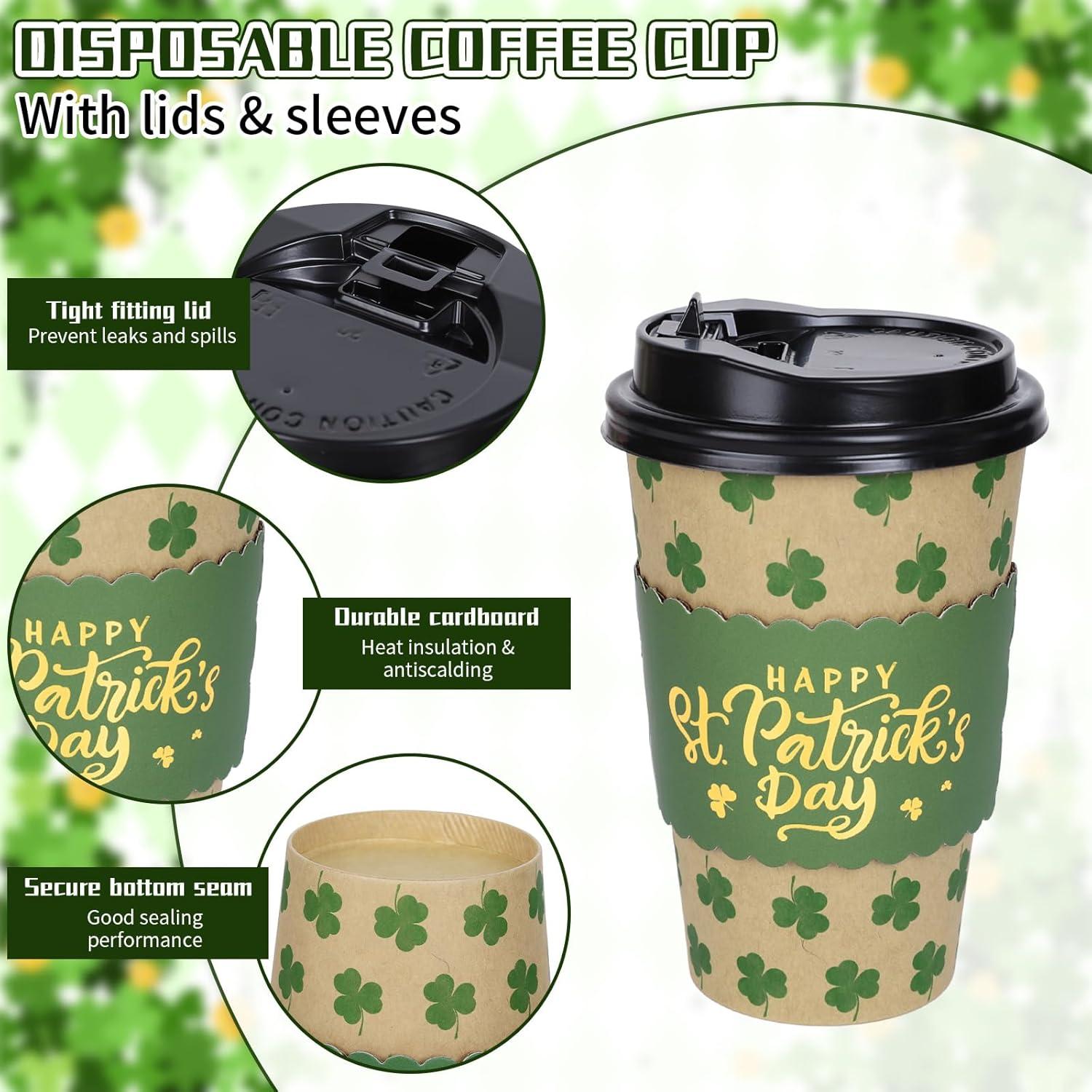 imageWhaline 50Pcs Fall Thanksgiving Pumpkin Disposable Coffee Cups with Lids and Sleeves PinkOrange Pumpkin Paper Drinking Cups for Autumn Restaurant Travel Business SuppliesSt Patrick s Day