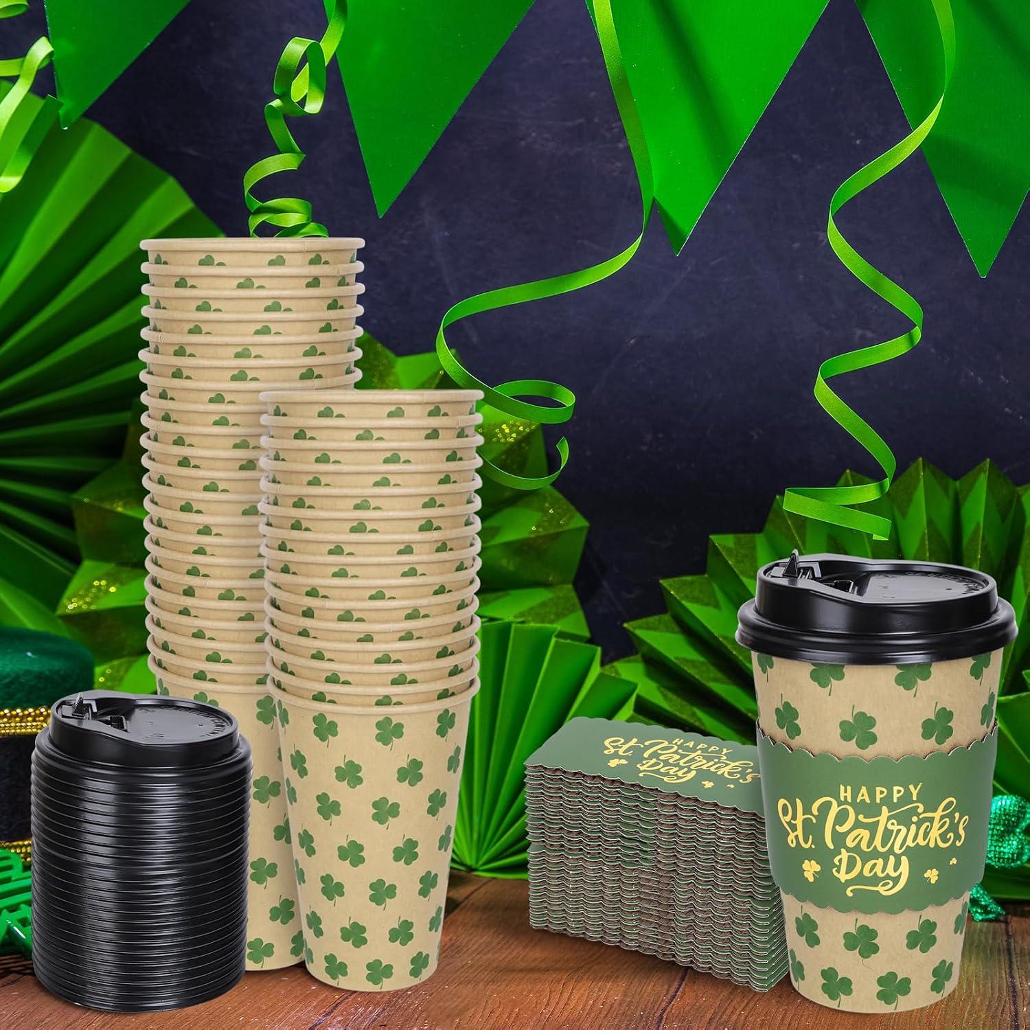 imageWhaline 50Pcs Fall Thanksgiving Pumpkin Disposable Coffee Cups with Lids and Sleeves PinkOrange Pumpkin Paper Drinking Cups for Autumn Restaurant Travel Business SuppliesSt Patrick s Day