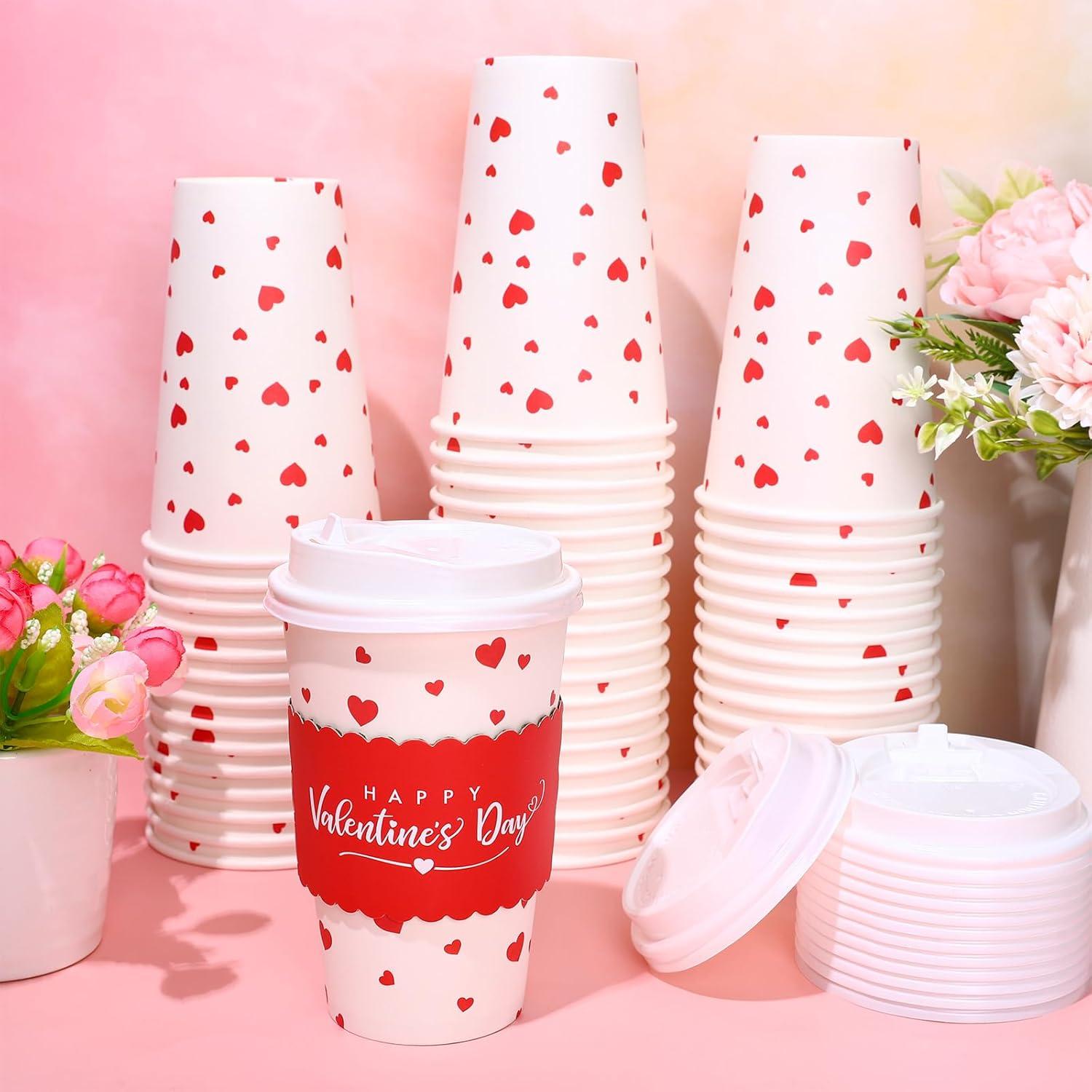 imageWhaline 50Pcs Fall Thanksgiving Pumpkin Disposable Coffee Cups with Lids and Sleeves PinkOrange Pumpkin Paper Drinking Cups for Autumn Restaurant Travel Business SuppliesValentine s Day