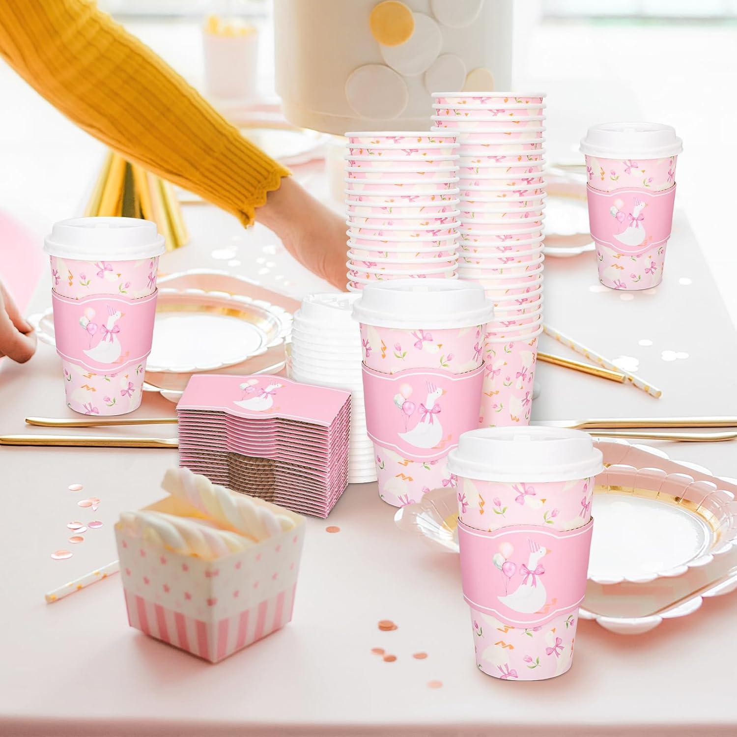 imageWhaline 50Pcs Fall Thanksgiving Pumpkin Disposable Coffee Cups with Lids and Sleeves PinkOrange Pumpkin Paper Drinking Cups for Autumn Restaurant Travel Business SuppliesOne Silly Goose