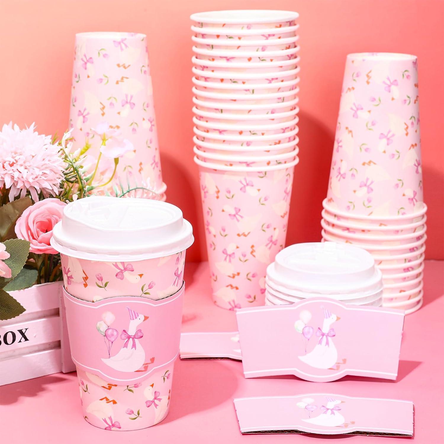 imageWhaline 50Pcs Fall Thanksgiving Pumpkin Disposable Coffee Cups with Lids and Sleeves PinkOrange Pumpkin Paper Drinking Cups for Autumn Restaurant Travel Business SuppliesOne Silly Goose