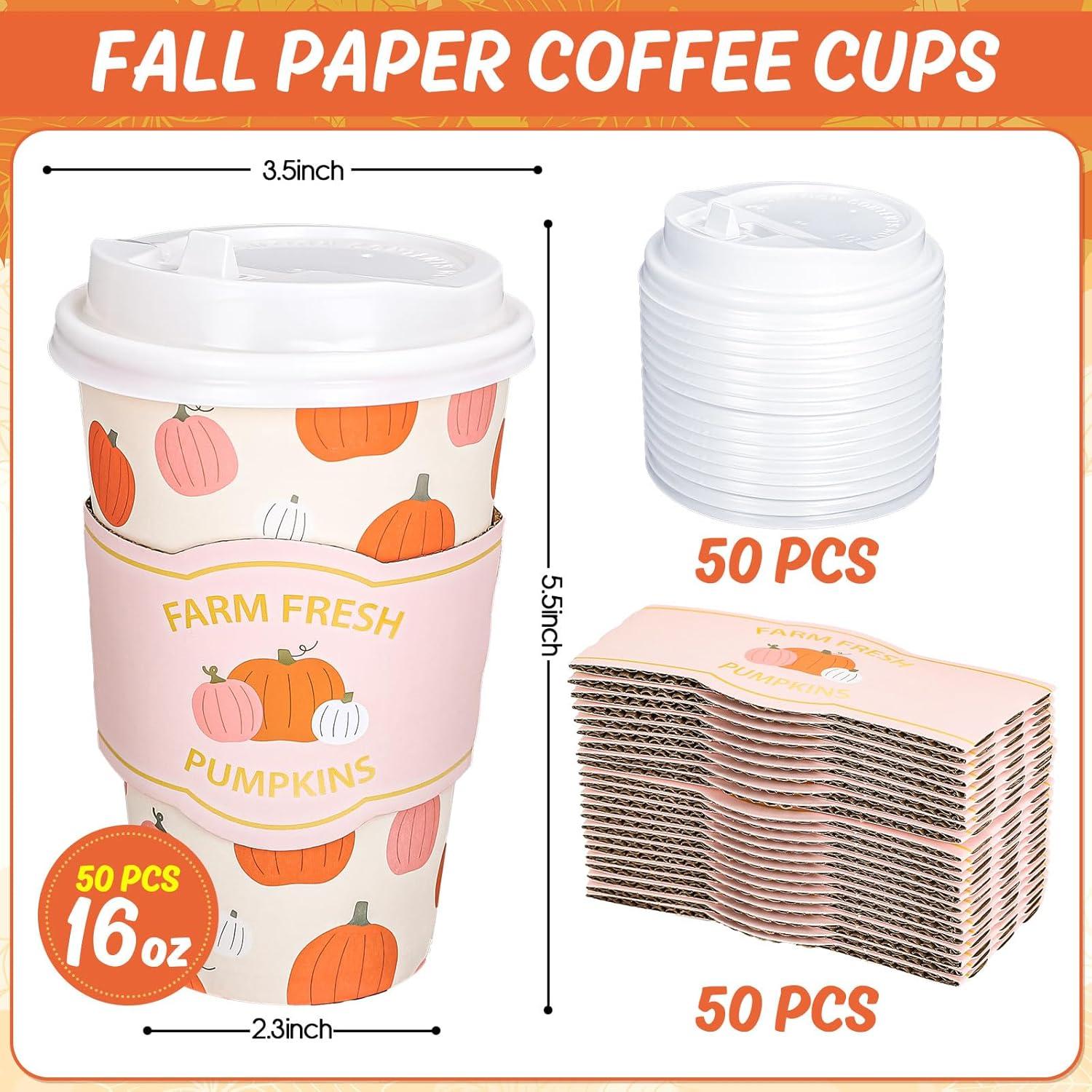 imageWhaline 50Pcs Fall Thanksgiving Pumpkin Disposable Coffee Cups with Lids and Sleeves PinkOrange Pumpkin Paper Drinking Cups for Autumn Restaurant Travel Business SuppliesFall Thanksgiving Pumpkin