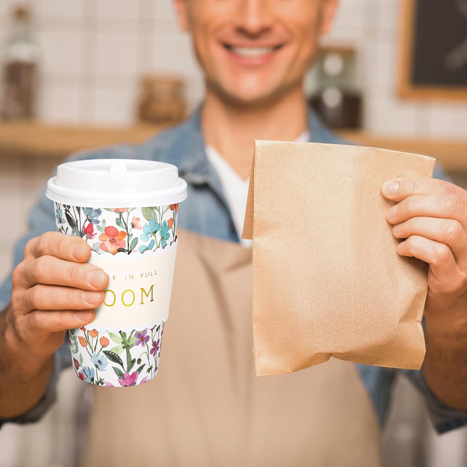 imageWhaline 50Pcs Fall Thanksgiving Pumpkin Disposable Coffee Cups with Lids and Sleeves PinkOrange Pumpkin Paper Drinking Cups for Autumn Restaurant Travel Business SuppliesWatercolor Wildflower