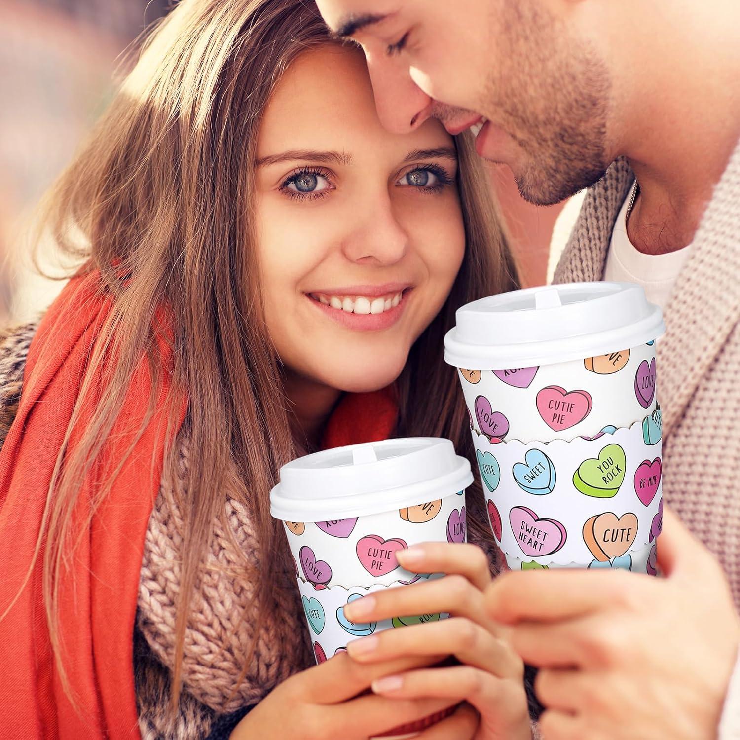 imageWhaline 50Pcs Fall Thanksgiving Pumpkin Disposable Coffee Cups with Lids and Sleeves PinkOrange Pumpkin Paper Drinking Cups for Autumn Restaurant Travel Business SuppliesConversation Heart