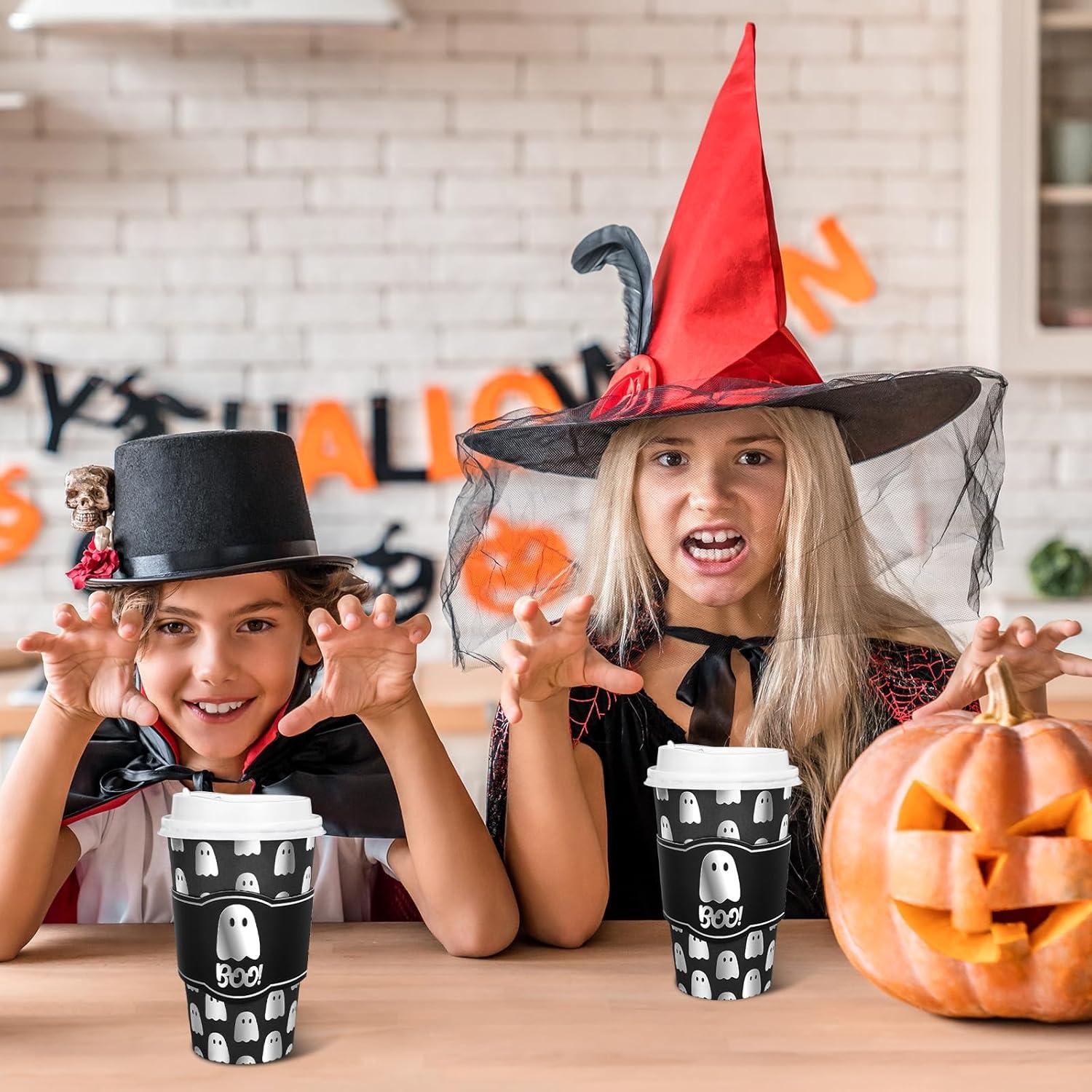 imageWhaline 50Pcs Fall Thanksgiving Pumpkin Disposable Coffee Cups with Lids and Sleeves PinkOrange Pumpkin Paper Drinking Cups for Autumn Restaurant Travel Business SuppliesFoil Silver Ghost