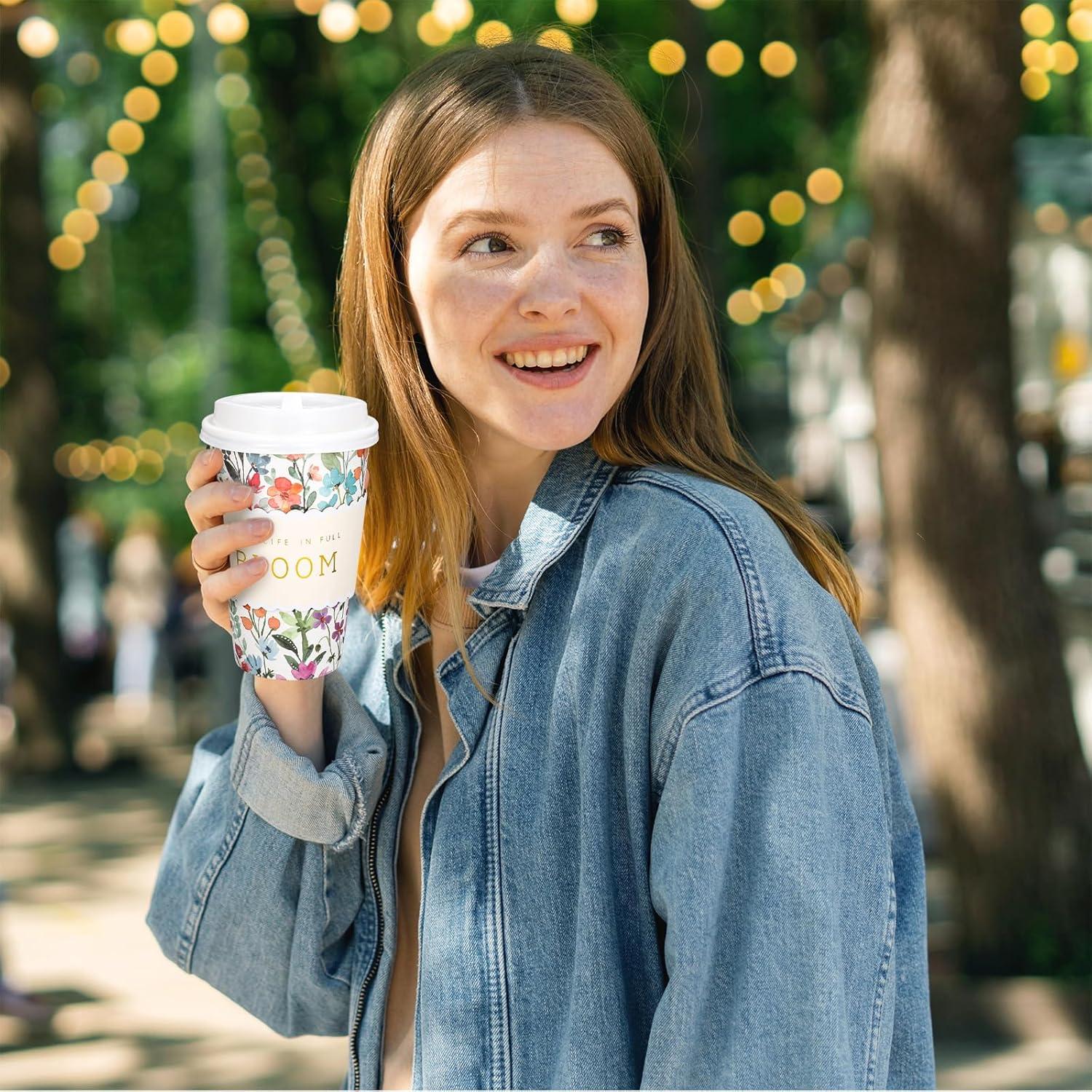 imageWhaline 50Pcs Fall Thanksgiving Pumpkin Disposable Coffee Cups with Lids and Sleeves PinkOrange Pumpkin Paper Drinking Cups for Autumn Restaurant Travel Business SuppliesWatercolor Wildflower