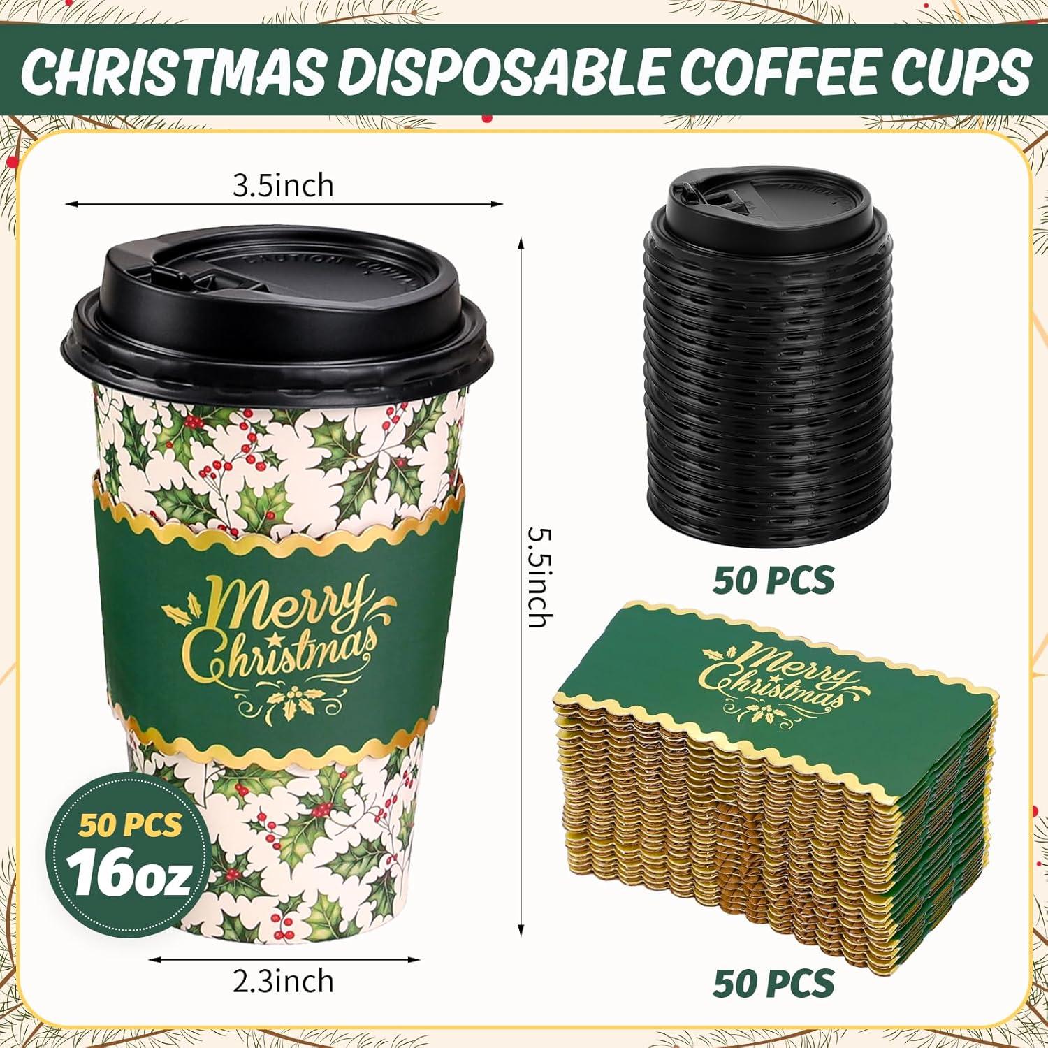 imageWhaline 50Pcs Fall Thanksgiving Pumpkin Disposable Coffee Cups with Lids and Sleeves PinkOrange Pumpkin Paper Drinking Cups for Autumn Restaurant Travel Business SuppliesChristmas Holly Berry