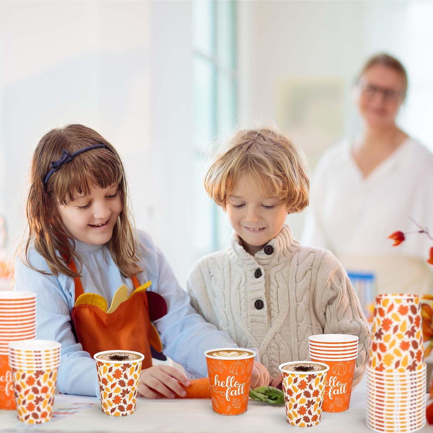 imageWhaline 50Pcs Hello Fall Paper Cups Maple Leaves Disposable Cups Bulk Autumn Thanksgiving Decorative Party Cups for Cold Hot Beverage Drinkware Table Decor Party Supplies 9 OzFall