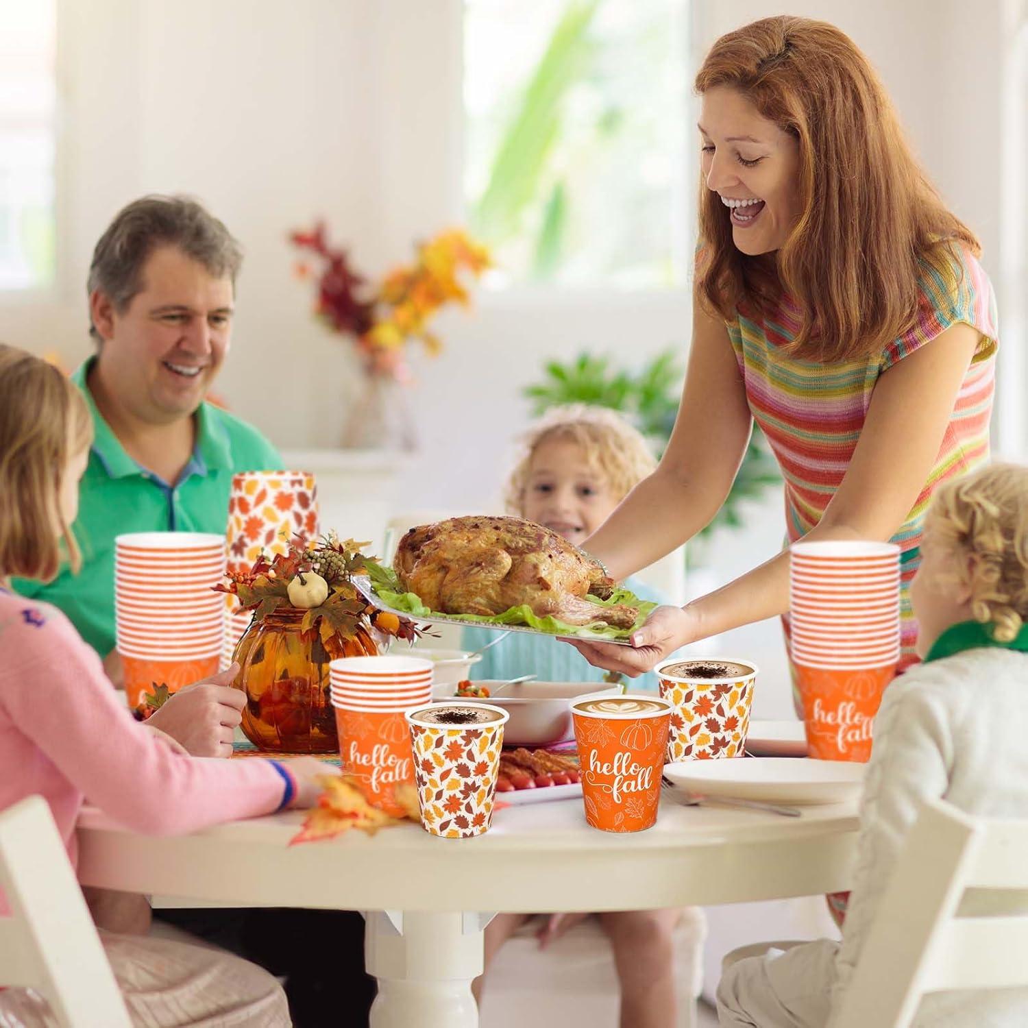 imageWhaline 50Pcs Hello Fall Paper Cups Maple Leaves Disposable Cups Bulk Autumn Thanksgiving Decorative Party Cups for Cold Hot Beverage Drinkware Table Decor Party Supplies 9 OzFall