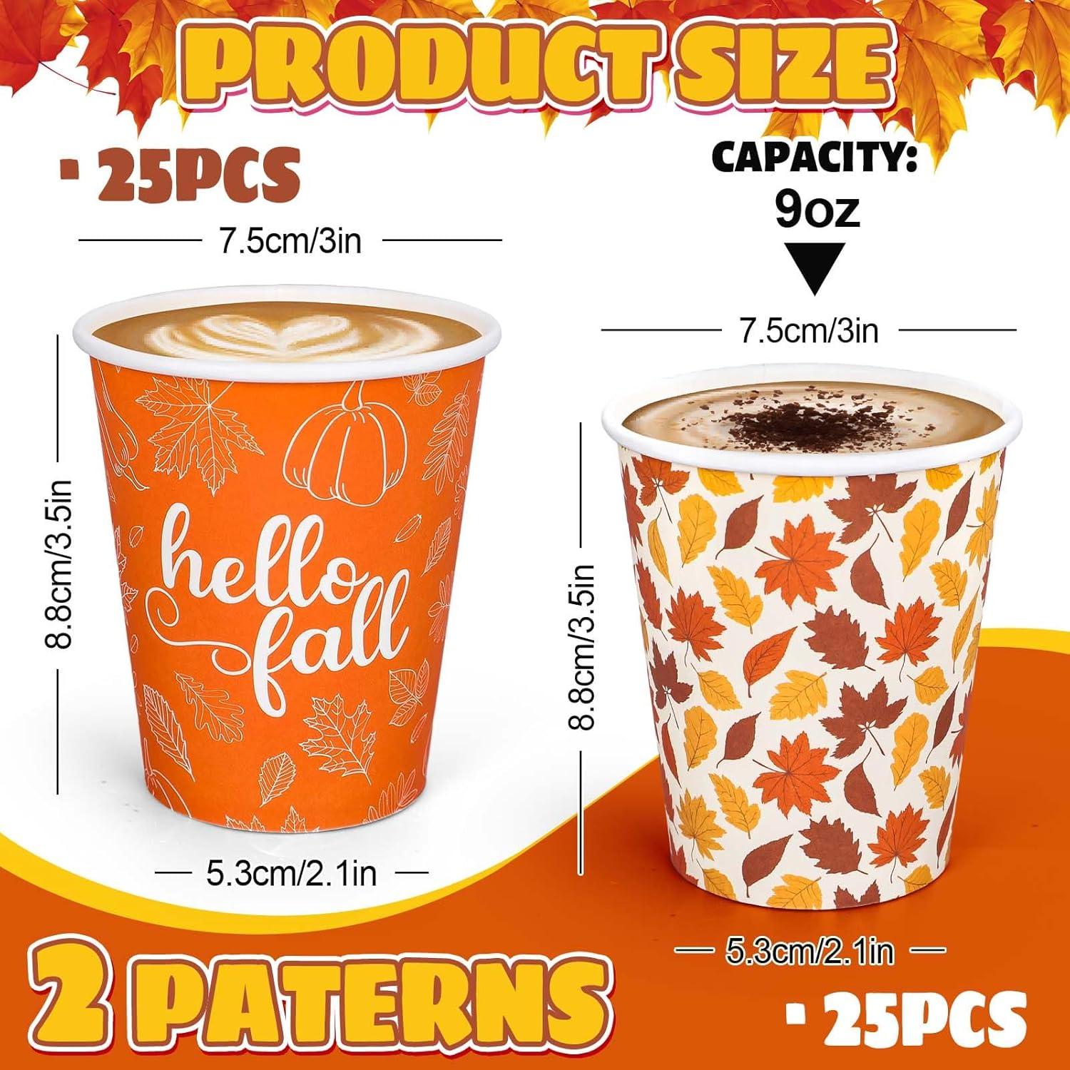 imageWhaline 50Pcs Hello Fall Paper Cups Maple Leaves Disposable Cups Bulk Autumn Thanksgiving Decorative Party Cups for Cold Hot Beverage Drinkware Table Decor Party Supplies 9 OzFall