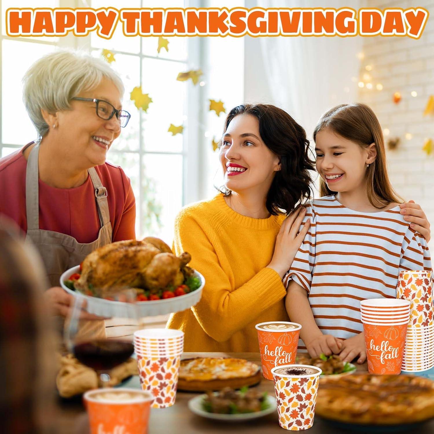 imageWhaline 50Pcs Hello Fall Paper Cups Maple Leaves Disposable Cups Bulk Autumn Thanksgiving Decorative Party Cups for Cold Hot Beverage Drinkware Table Decor Party Supplies 9 OzFall