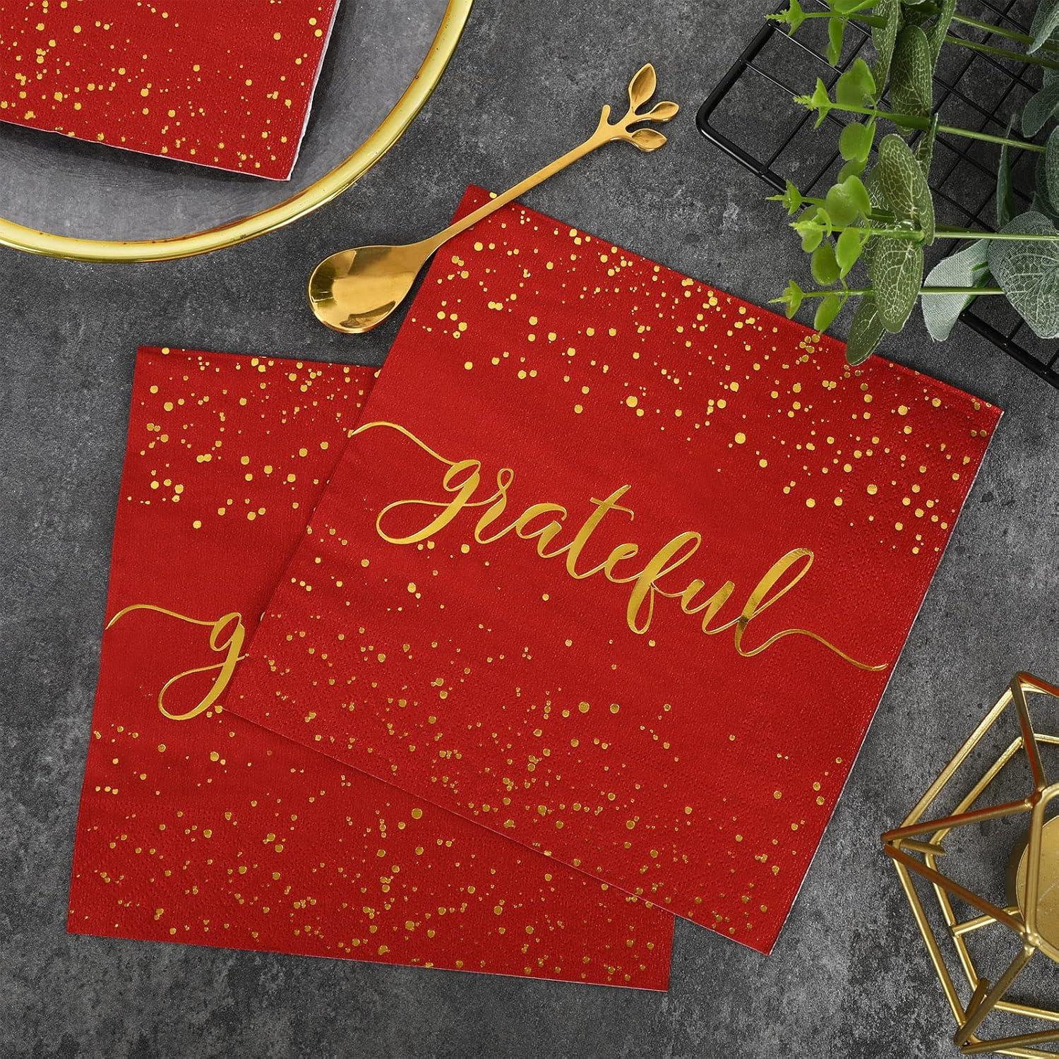 imageWhaline 75 Pack Thanksgiving Fall Paper Napkins 65 x 65 Inch Gold Foil Disposable Guest Napkins Thankful Blessed Autumn Color Grateful Paper Napkins for Fall Harvest Thanksgiving Dinner Party Decor