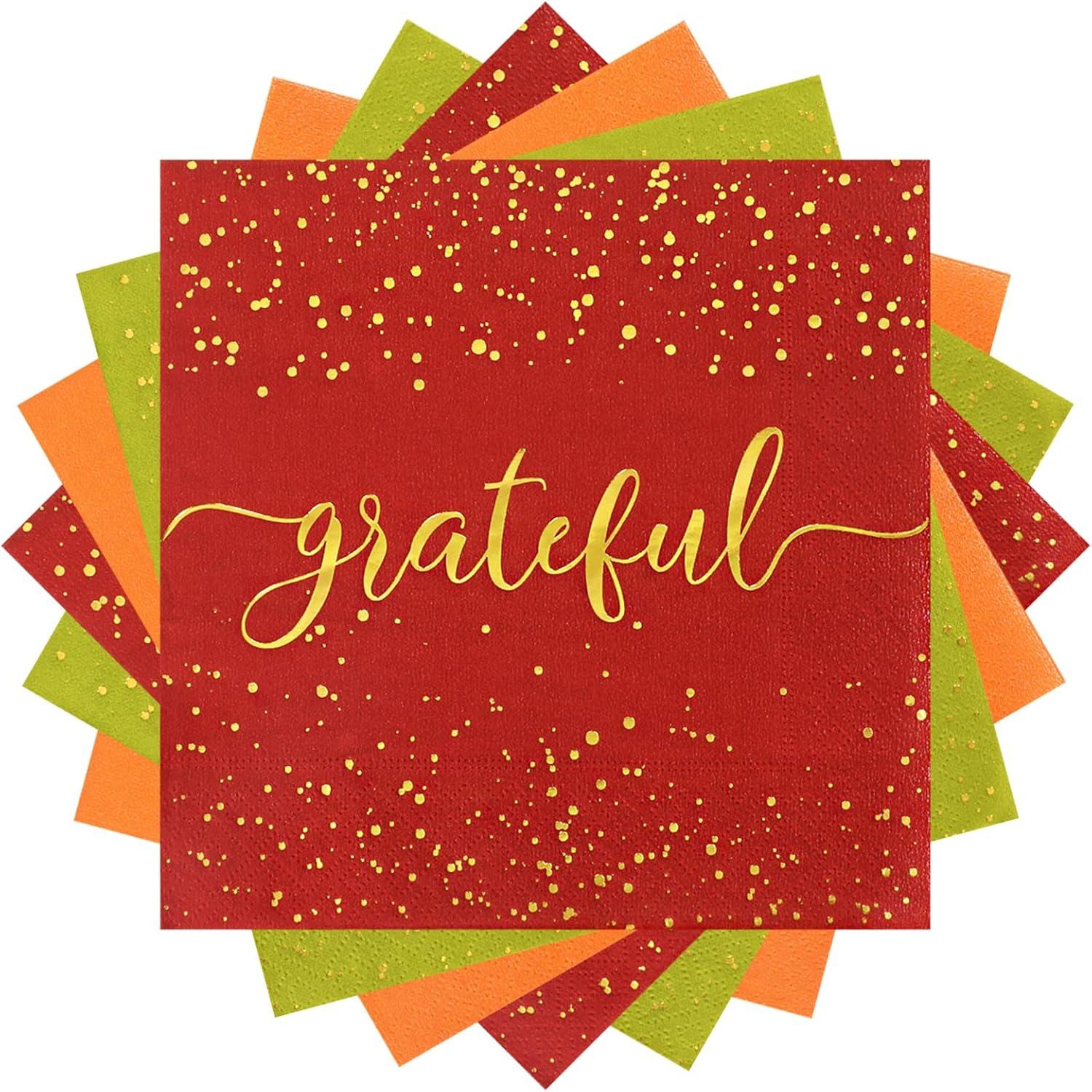 imageWhaline 75 Pack Thanksgiving Fall Paper Napkins 65 x 65 Inch Gold Foil Disposable Guest Napkins Thankful Blessed Autumn Color Grateful Paper Napkins for Fall Harvest Thanksgiving Dinner Party Decor