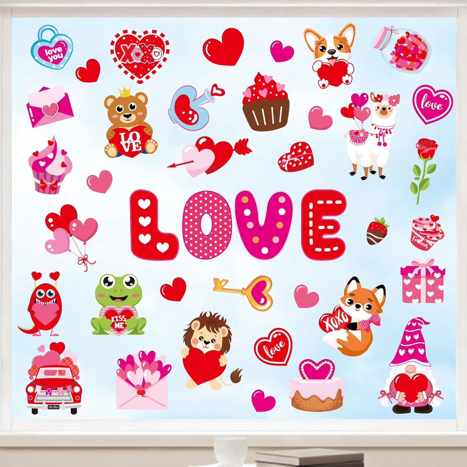 imageWhaline 9 Sheets Happy Fall Thanksgiving Window Clings Autumn Cute Cartoon Window Stickers Static Reusable Glass Decals for Harvest Party Home Classroom Office Decor SuppliesValentines Day