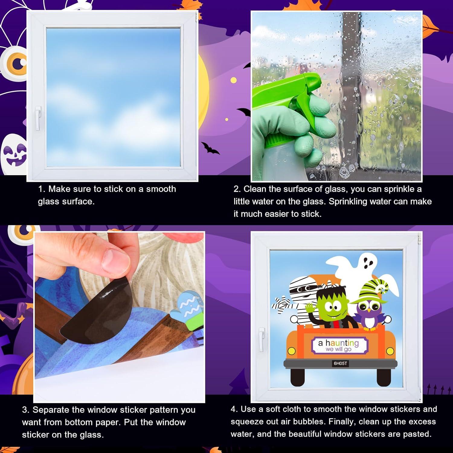 imageWhaline 9 Sheets Happy Fall Thanksgiving Window Clings Autumn Cute Cartoon Window Stickers Static Reusable Glass Decals for Harvest Party Home Classroom Office Decor SuppliesHalloween