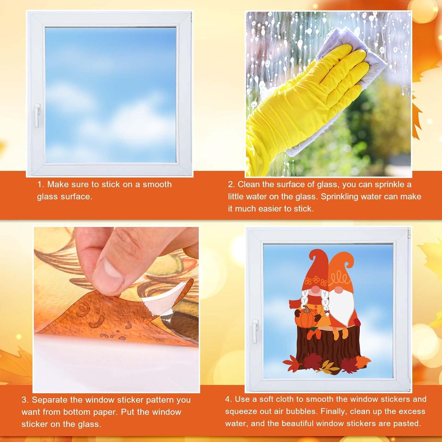 imageWhaline 9 Sheets Happy Fall Thanksgiving Window Clings Autumn Cute Cartoon Window Stickers Static Reusable Glass Decals for Harvest Party Home Classroom Office Decor SuppliesFall