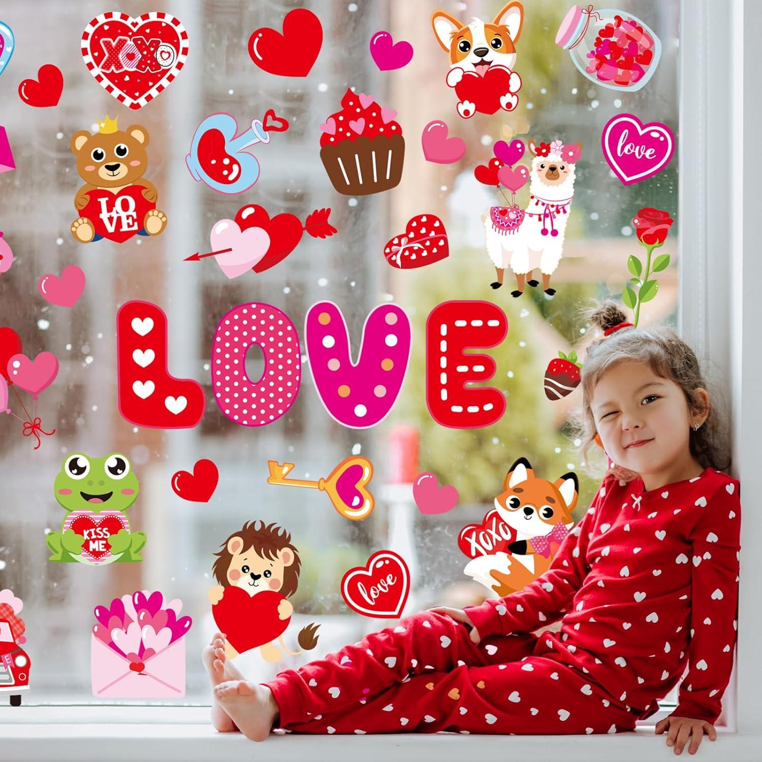 imageWhaline 9 Sheets Happy Fall Thanksgiving Window Clings Autumn Cute Cartoon Window Stickers Static Reusable Glass Decals for Harvest Party Home Classroom Office Decor SuppliesValentines Day