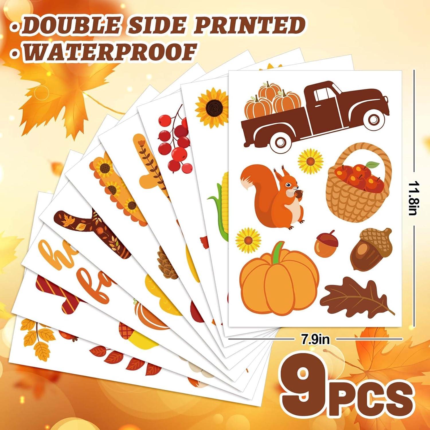 imageWhaline 9 Sheets Happy Fall Thanksgiving Window Clings Autumn Cute Cartoon Window Stickers Static Reusable Glass Decals for Harvest Party Home Classroom Office Decor SuppliesFall
