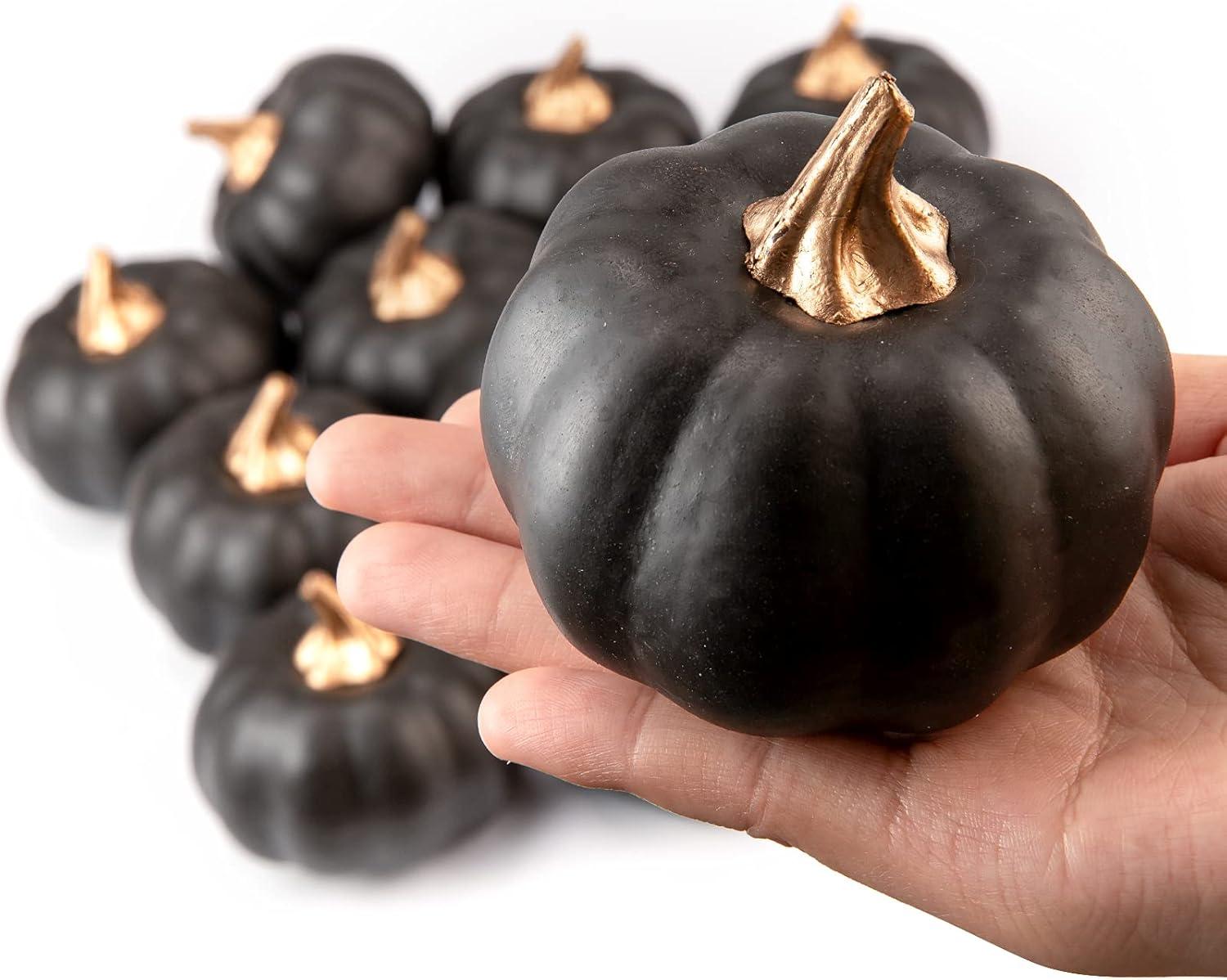 imageWhaline Artificial Pumpkins Bulk Vintage Green Fake Foam Lifelike Pumpkin for Fall Thanksgiving Halloween Home Party House Kitchen Wedding Decor12pcsBlack