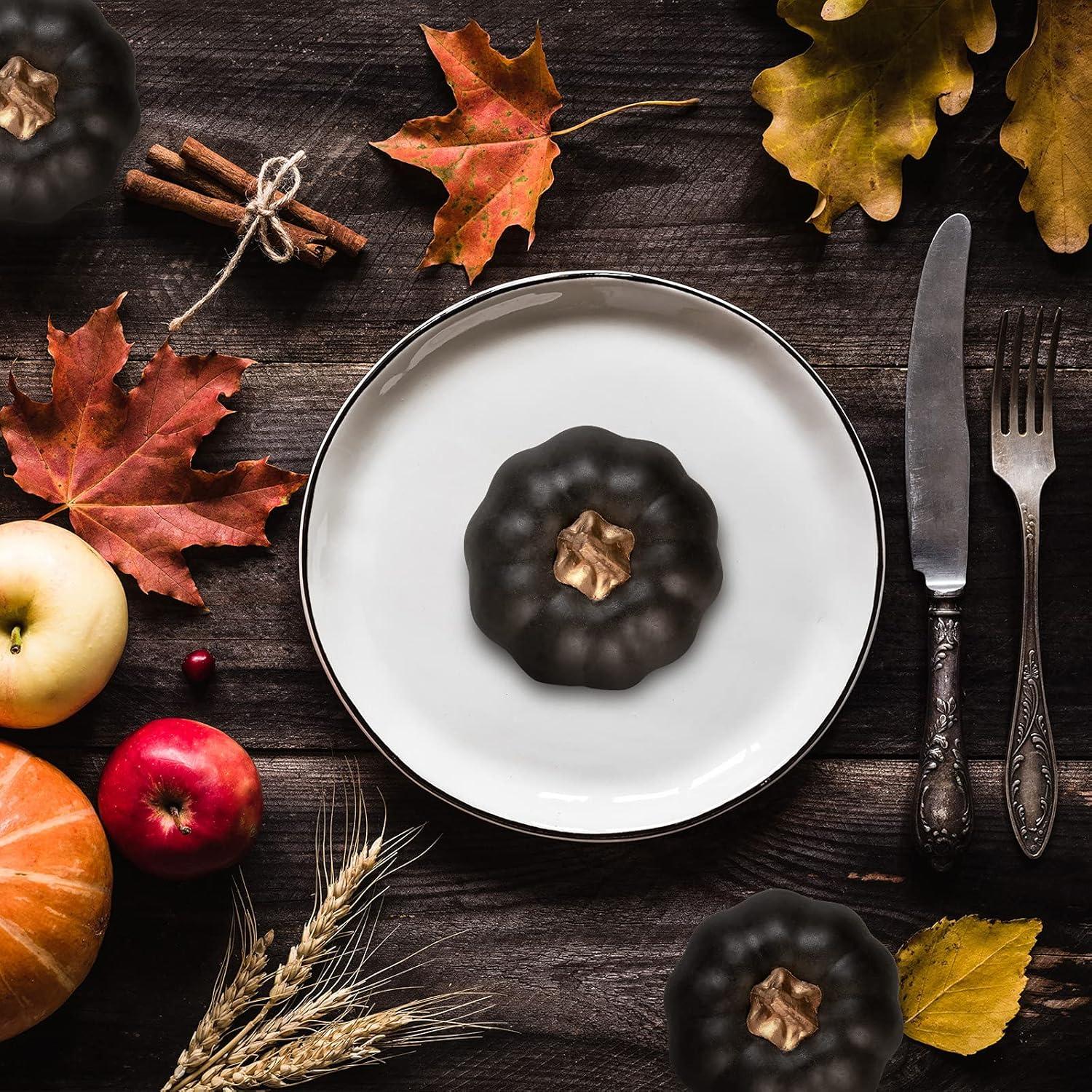 imageWhaline Artificial Pumpkins Bulk Vintage Green Fake Foam Lifelike Pumpkin for Fall Thanksgiving Halloween Home Party House Kitchen Wedding Decor12pcsBlack