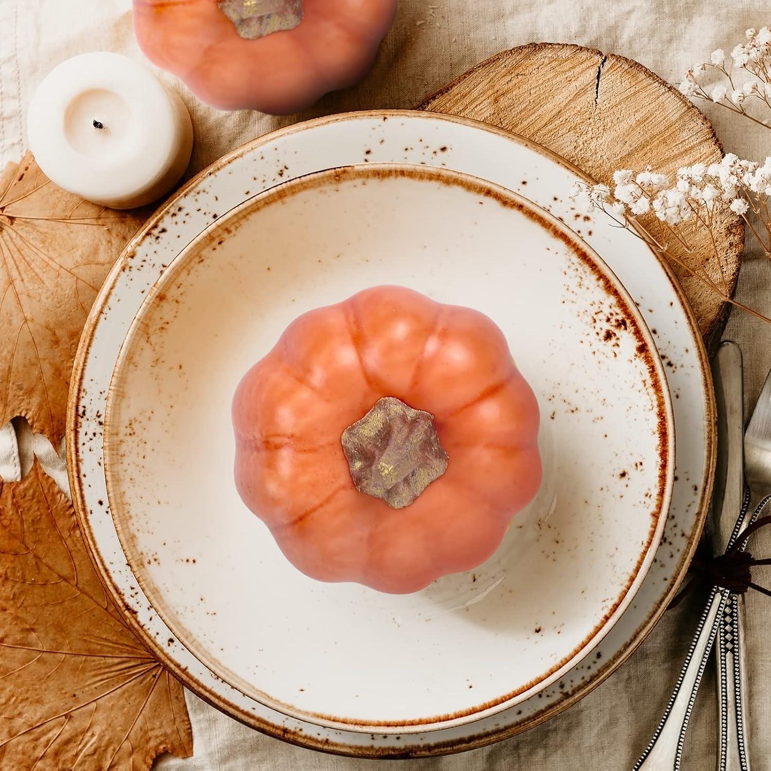 imageWhaline Artificial Pumpkins Bulk Vintage Green Fake Foam Lifelike Pumpkin for Fall Thanksgiving Halloween Home Party House Kitchen Wedding Decor12pcsCaramel