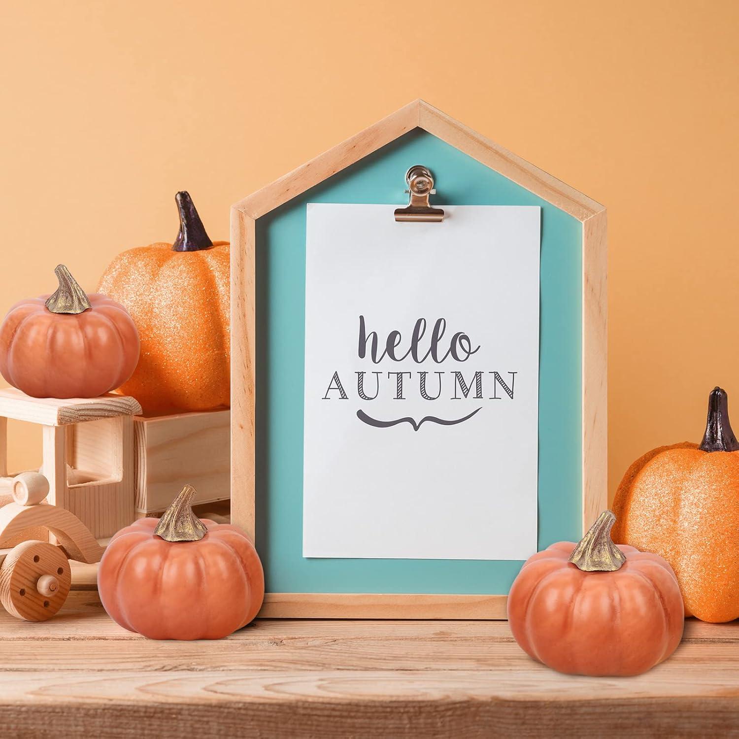 imageWhaline Artificial Pumpkins Bulk Vintage Green Fake Foam Lifelike Pumpkin for Fall Thanksgiving Halloween Home Party House Kitchen Wedding Decor12pcsCaramel