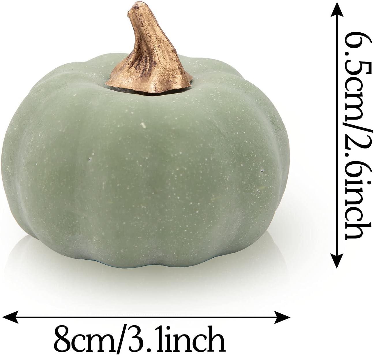 imageWhaline Artificial Pumpkins Bulk Vintage Green Fake Foam Lifelike Pumpkin for Fall Thanksgiving Halloween Home Party House Kitchen Wedding Decor12pcsGreen