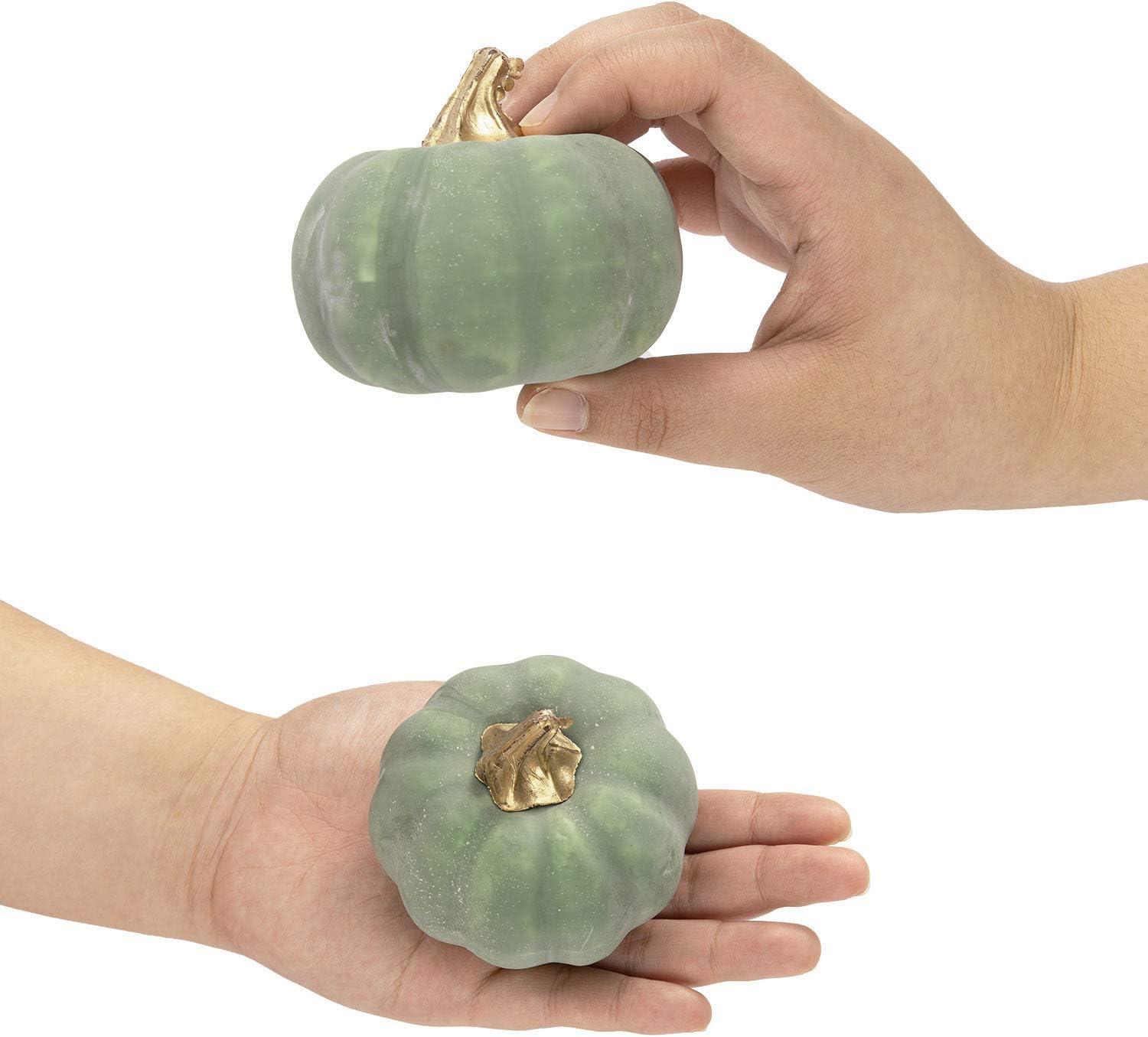 imageWhaline Artificial Pumpkins Bulk Vintage Green Fake Foam Lifelike Pumpkin for Fall Thanksgiving Halloween Home Party House Kitchen Wedding Decor12pcsGreen