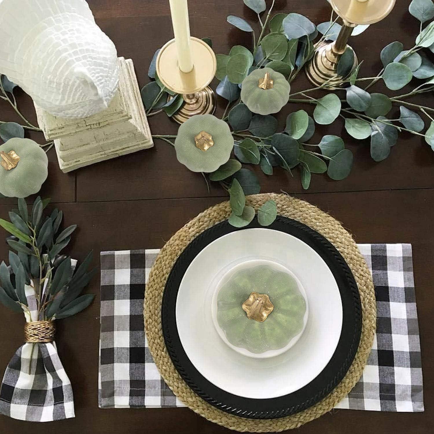 imageWhaline Artificial Pumpkins Bulk Vintage Green Fake Foam Lifelike Pumpkin for Fall Thanksgiving Halloween Home Party House Kitchen Wedding Decor12pcsGreen