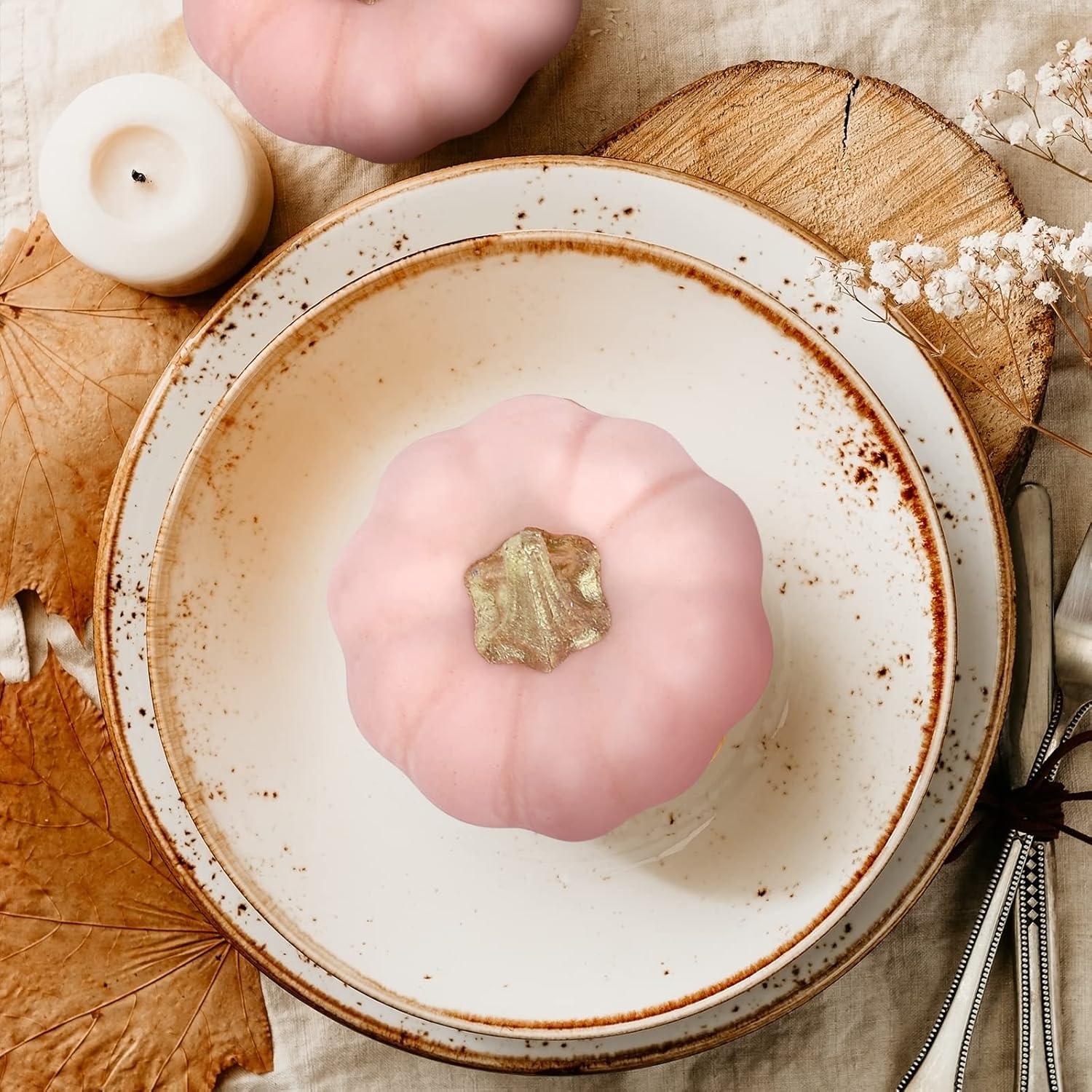 imageWhaline Artificial Pumpkins Bulk Vintage Green Fake Foam Lifelike Pumpkin for Fall Thanksgiving Halloween Home Party House Kitchen Wedding Decor12pcsPink