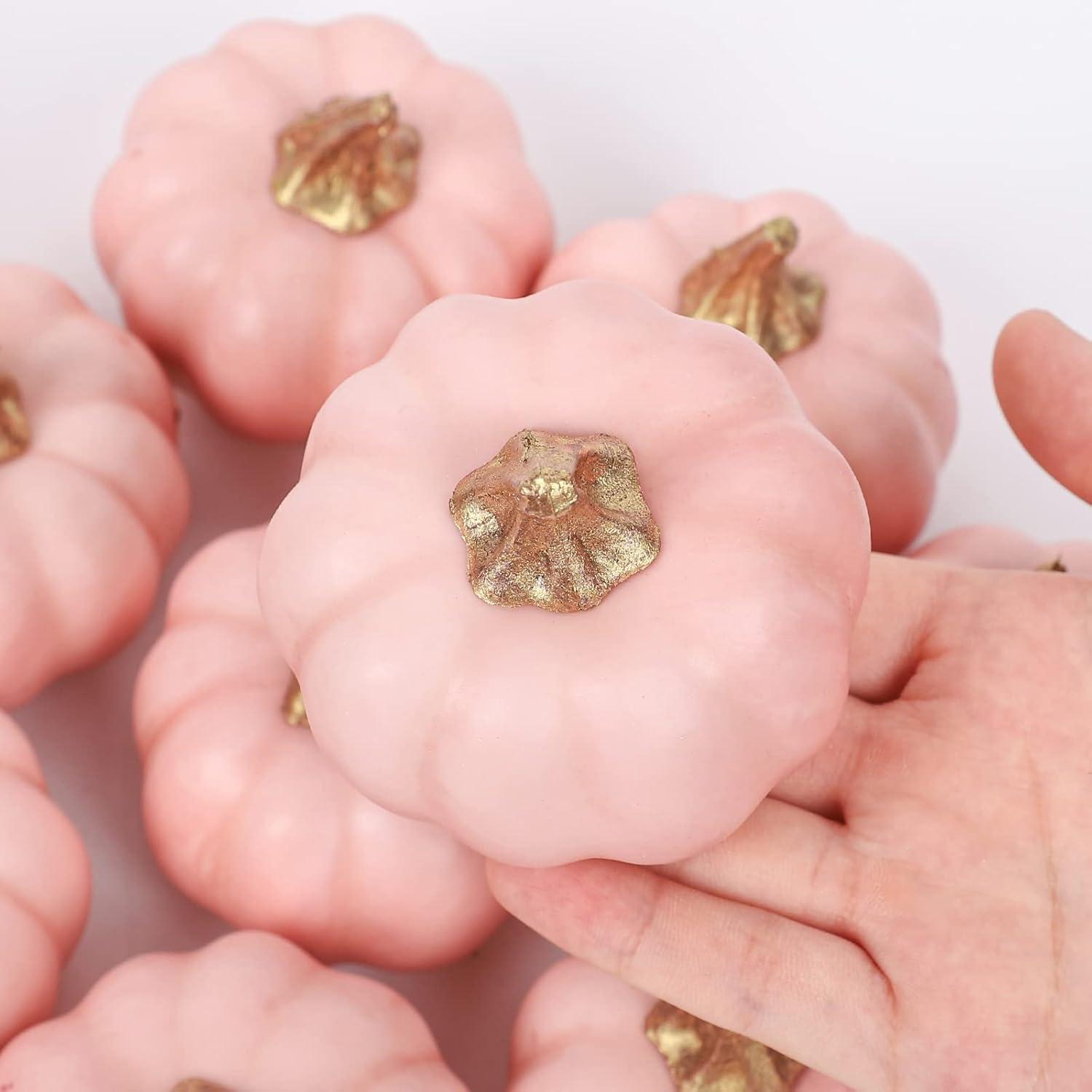 imageWhaline Artificial Pumpkins Bulk Vintage Green Fake Foam Lifelike Pumpkin for Fall Thanksgiving Halloween Home Party House Kitchen Wedding Decor12pcsPink