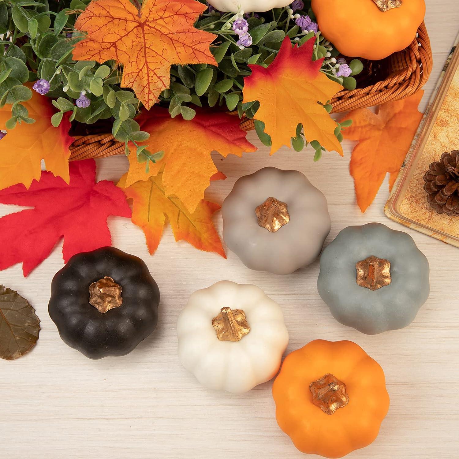 imageWhaline Artificial Pumpkins Bulk Vintage Green Fake Foam Lifelike Pumpkin for Fall Thanksgiving Halloween Home Party House Kitchen Wedding Decor12pcsWhite