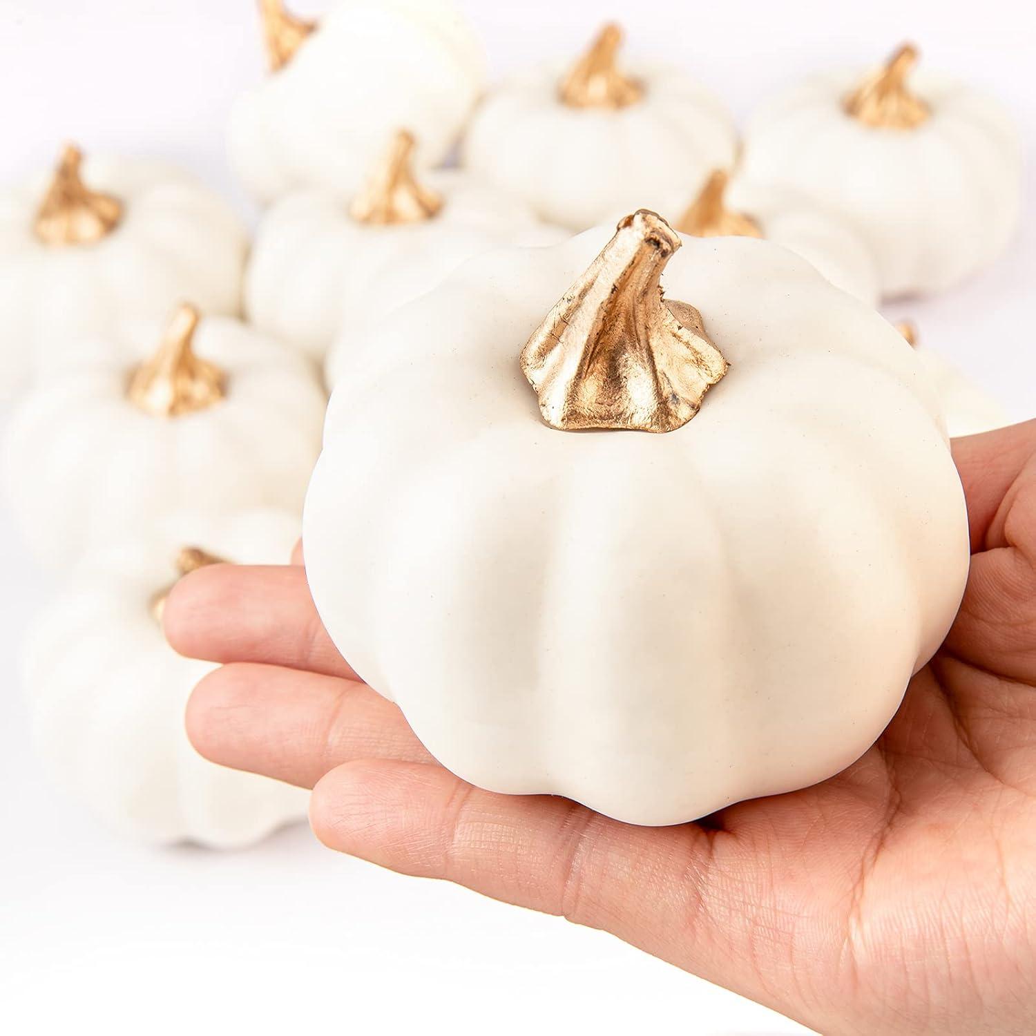 imageWhaline Artificial Pumpkins Bulk Vintage Green Fake Foam Lifelike Pumpkin for Fall Thanksgiving Halloween Home Party House Kitchen Wedding Decor12pcsWhite