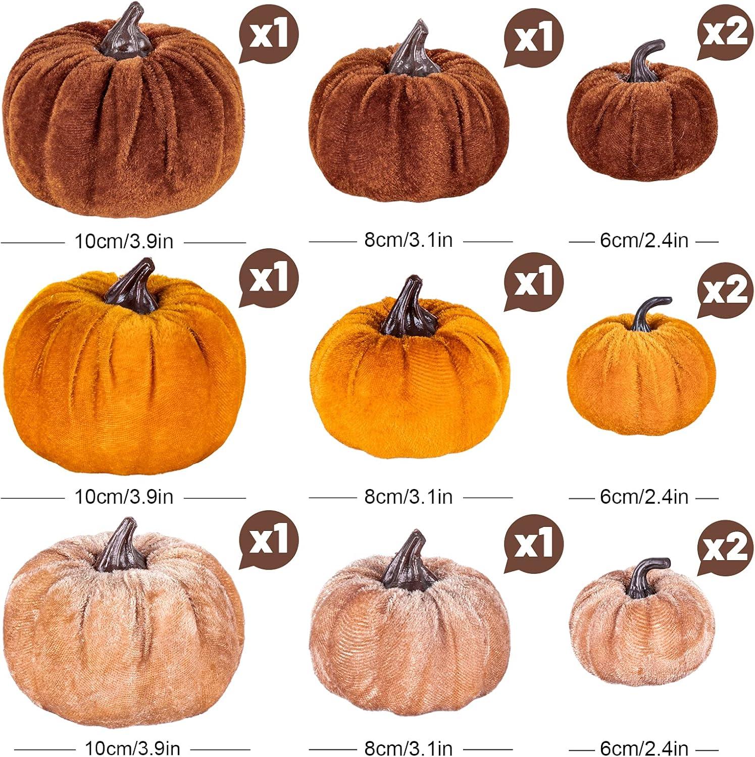 imageWhaline Fall Artificial Pumpkins Velvet Faux Fake Pumpkin Decor Autumn Harvest Farmhouse Table Centerpiece 3 Sizes Orange Brown Khaki Small Foam Pumpkins for Halloween Thanksgiving Party 12PcsOrange Brown Khaki