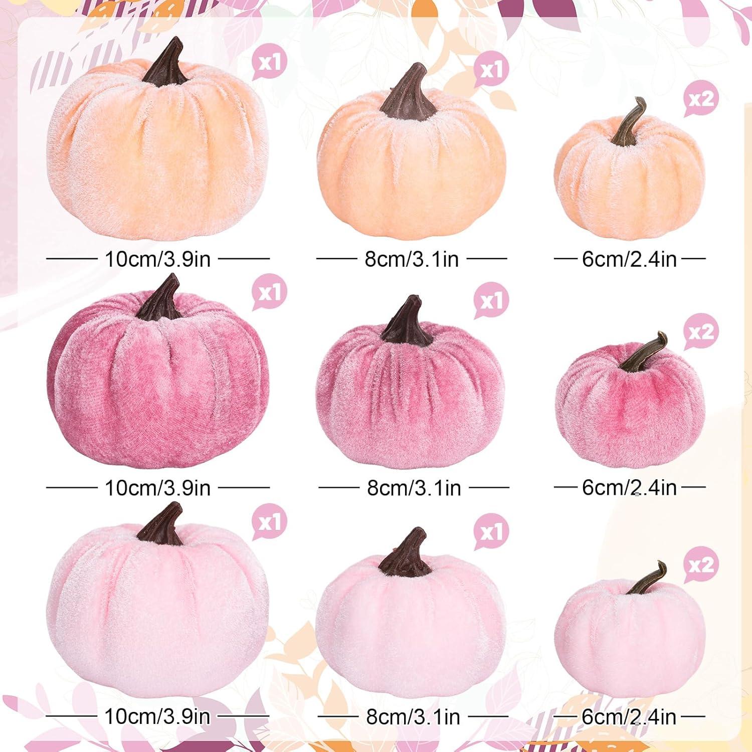 imageWhaline Fall Artificial Pumpkins Velvet Faux Fake Pumpkin Decor Autumn Harvest Farmhouse Table Centerpiece 3 Sizes Orange Brown Khaki Small Foam Pumpkins for Halloween Thanksgiving Party 12PcsPink Orange