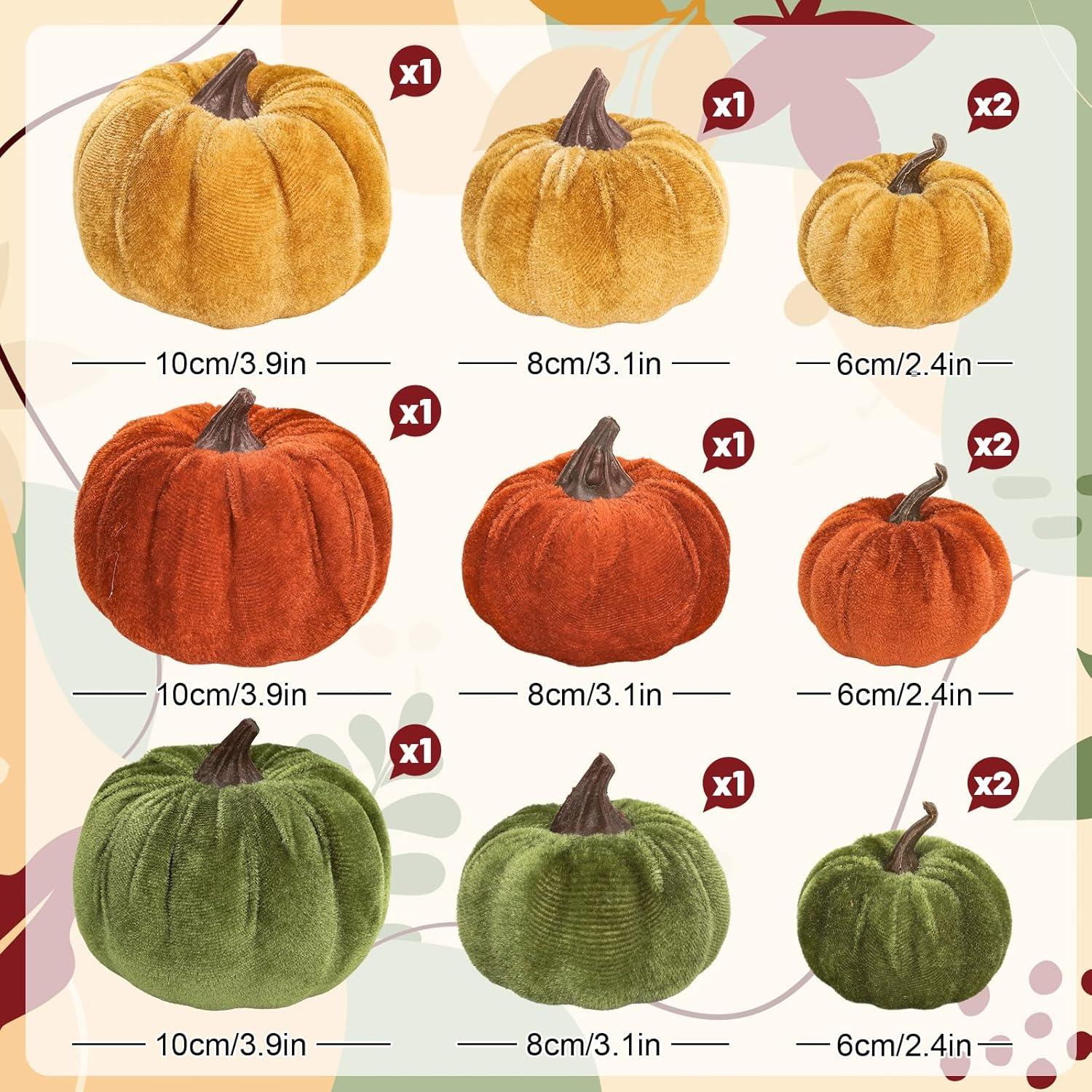 imageWhaline Fall Artificial Pumpkins Velvet Faux Fake Pumpkin Decor Autumn Harvest Farmhouse Table Centerpiece 3 Sizes Orange Brown Khaki Small Foam Pumpkins for Halloween Thanksgiving Party 12PcsOrange Green Yellow