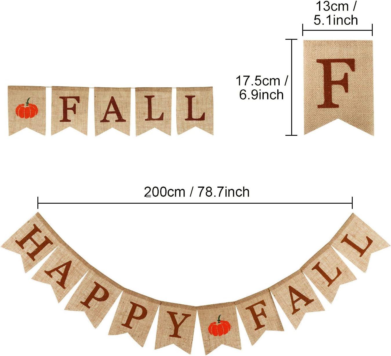 imageWhaline Happy Fall Pumpkin Burlap Banner Harvest Home Decor Bunting Flag Garland for Mantel Fireplace Thanksgiving Day Party DecorationBrown