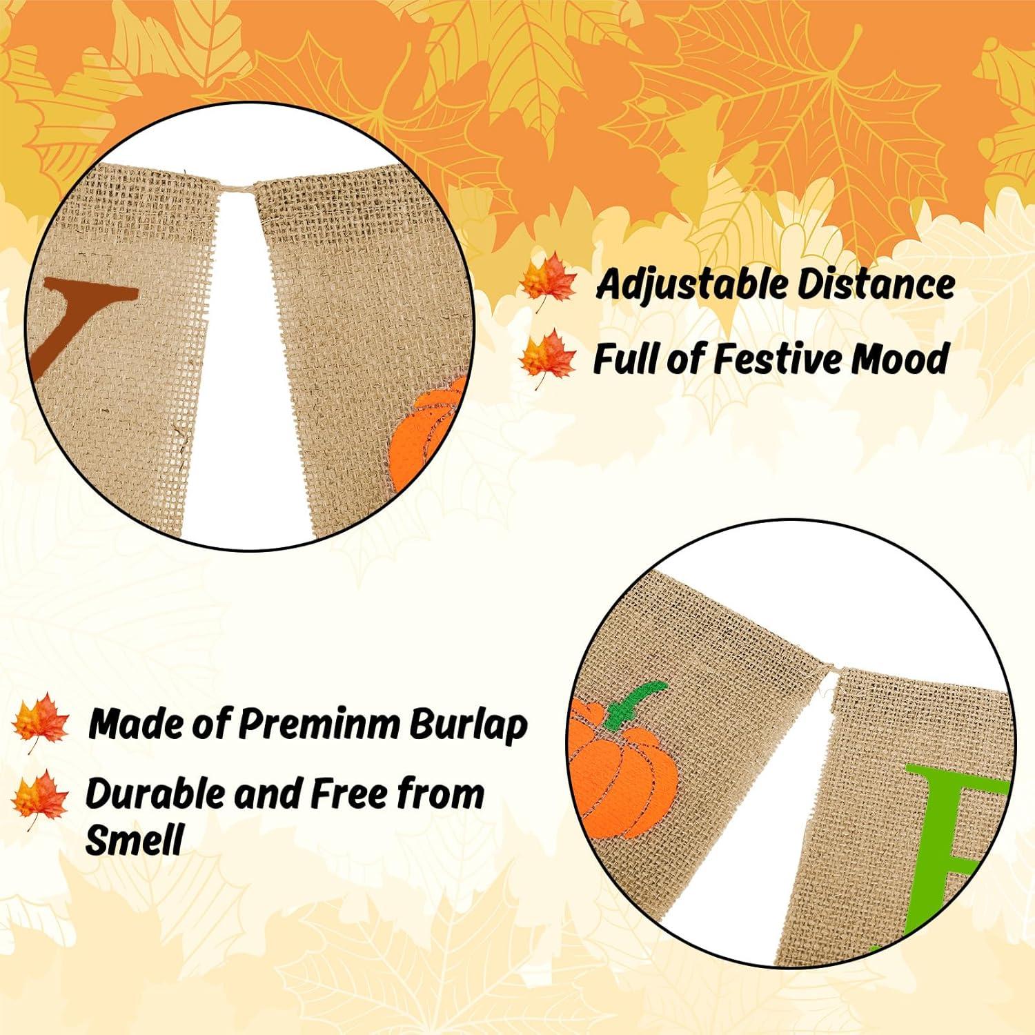 imageWhaline Happy Fall Pumpkin Burlap Banner Harvest Home Decor Bunting Flag Garland for Mantel Fireplace Thanksgiving Day Party DecorationColorful