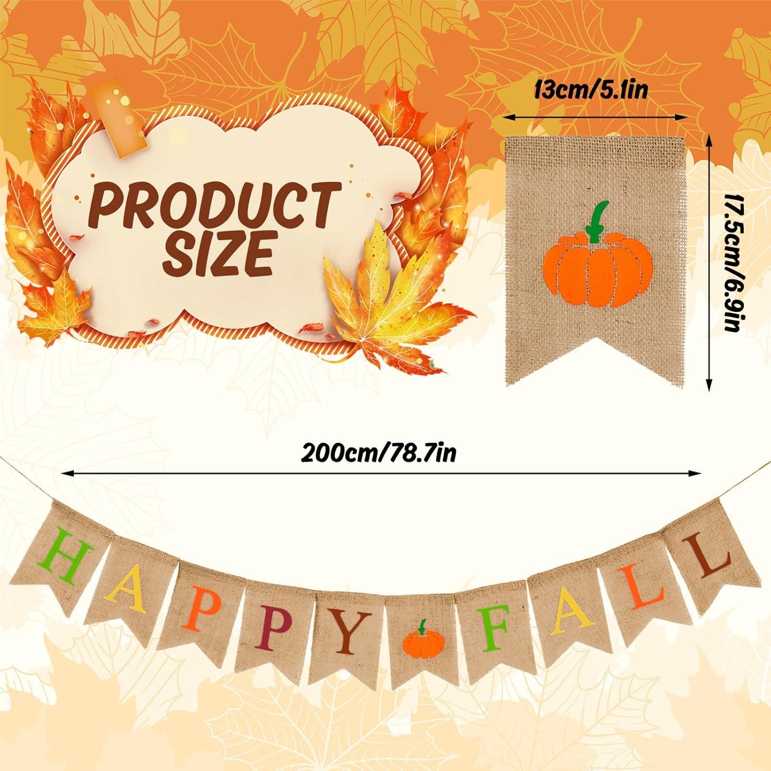 imageWhaline Happy Fall Pumpkin Burlap Banner Harvest Home Decor Bunting Flag Garland for Mantel Fireplace Thanksgiving Day Party DecorationColorful
