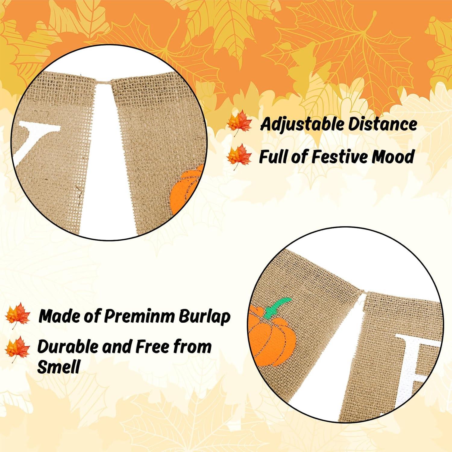 imageWhaline Happy Fall Pumpkin Burlap Banner Harvest Home Decor Bunting Flag Garland for Mantel Fireplace Thanksgiving Day Party DecorationWhite
