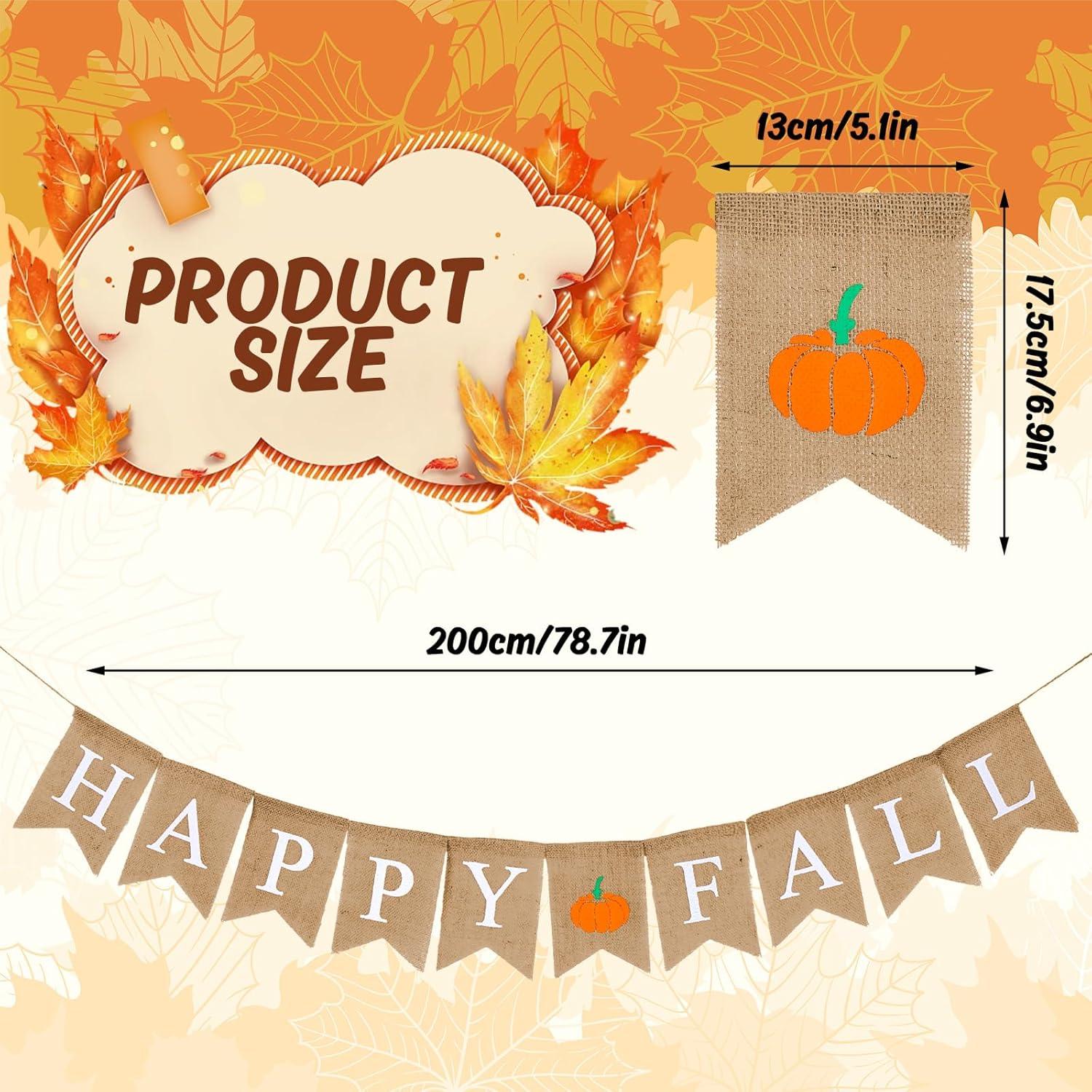 imageWhaline Happy Fall Pumpkin Burlap Banner Harvest Home Decor Bunting Flag Garland for Mantel Fireplace Thanksgiving Day Party DecorationWhite