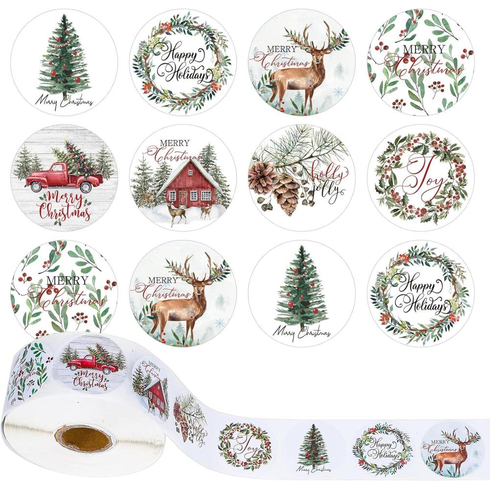 imageWhaline 1000Pcs Fall Thanksgiving Stickers Pumpkin Maple Leaf Autumn Round Stickers Sealing Labels for Thanksgiving Party Gift Supplies 8 DesignChristmas