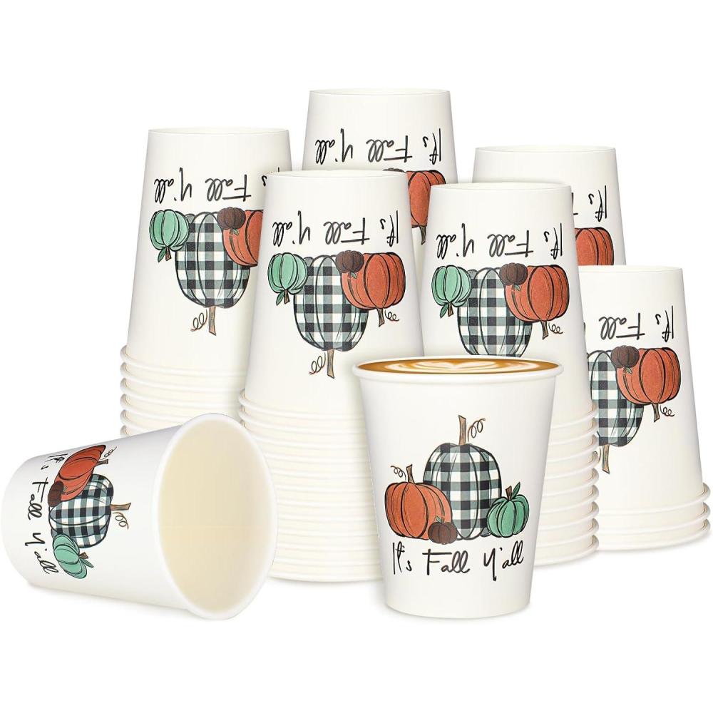imageWhaline 100Pcs Fall Pumpkin Paper Cups 9 Oz Thanksgiving Pumpkin Disposable Paper Cups Autumn Harvest Pumpkins Party Cups for Juice Coffee Hot Cold Drink Autumn Thanksgiving Party Supplies9oz