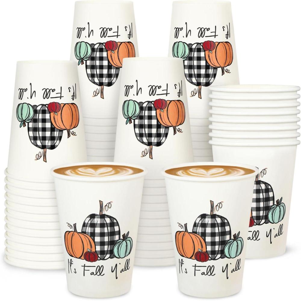 imageWhaline 100Pcs Fall Pumpkin Paper Cups 9 Oz Thanksgiving Pumpkin Disposable Paper Cups Autumn Harvest Pumpkins Party Cups for Juice Coffee Hot Cold Drink Autumn Thanksgiving Party Supplies12oz