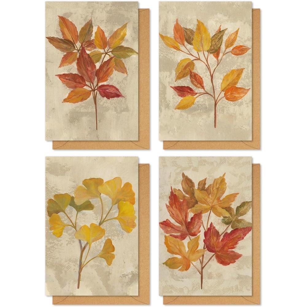 imageWhaline 32 Pack Fall Greeting Cards Retro Autumn Leaves Note Cards with Envelopes Stickers for Thanksgiving Harvest Wedding Birthday Baby Shower