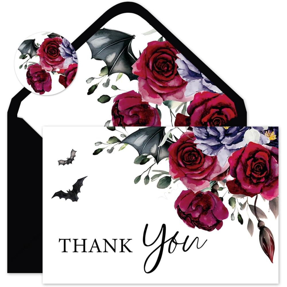 imageWhaline 36Pcs Watercolor Floral Thank You Cards with Envelopes and Stickers Orange Rose Greeting Cards Blank Note Cards for Weddings Bridal Shower Baby ShowerHalloween Floral