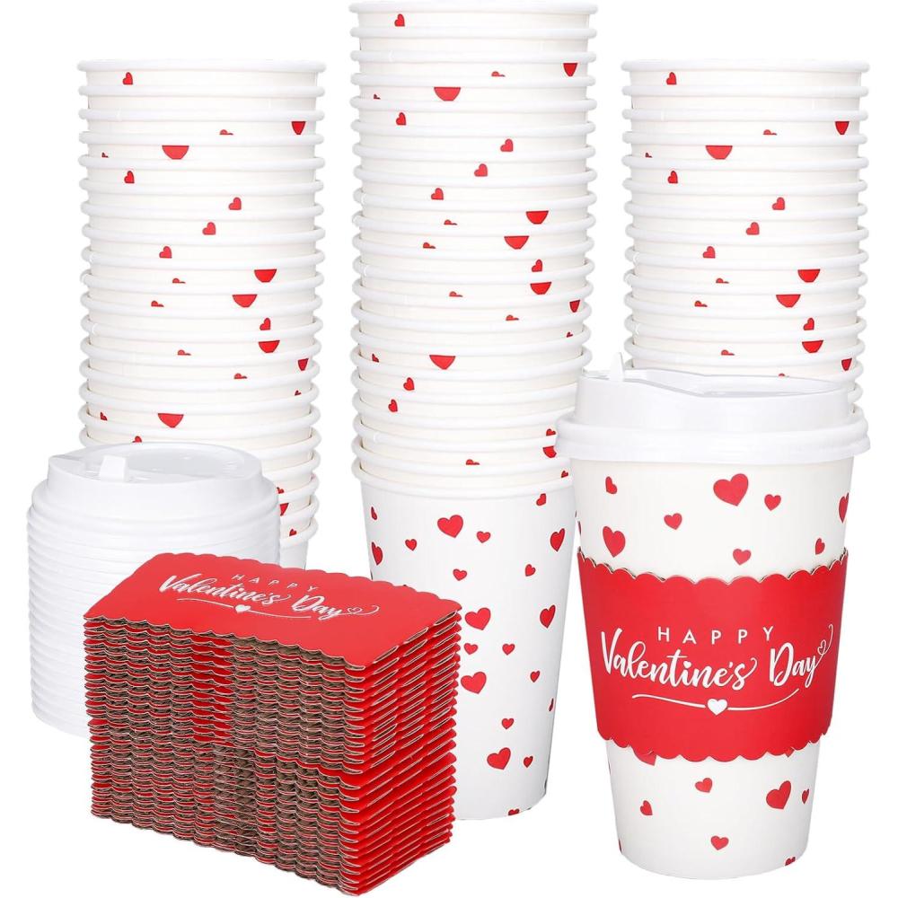 imageWhaline 50Pcs Fall Thanksgiving Pumpkin Disposable Coffee Cups with Lids and Sleeves PinkOrange Pumpkin Paper Drinking Cups for Autumn Restaurant Travel Business SuppliesValentine s Day