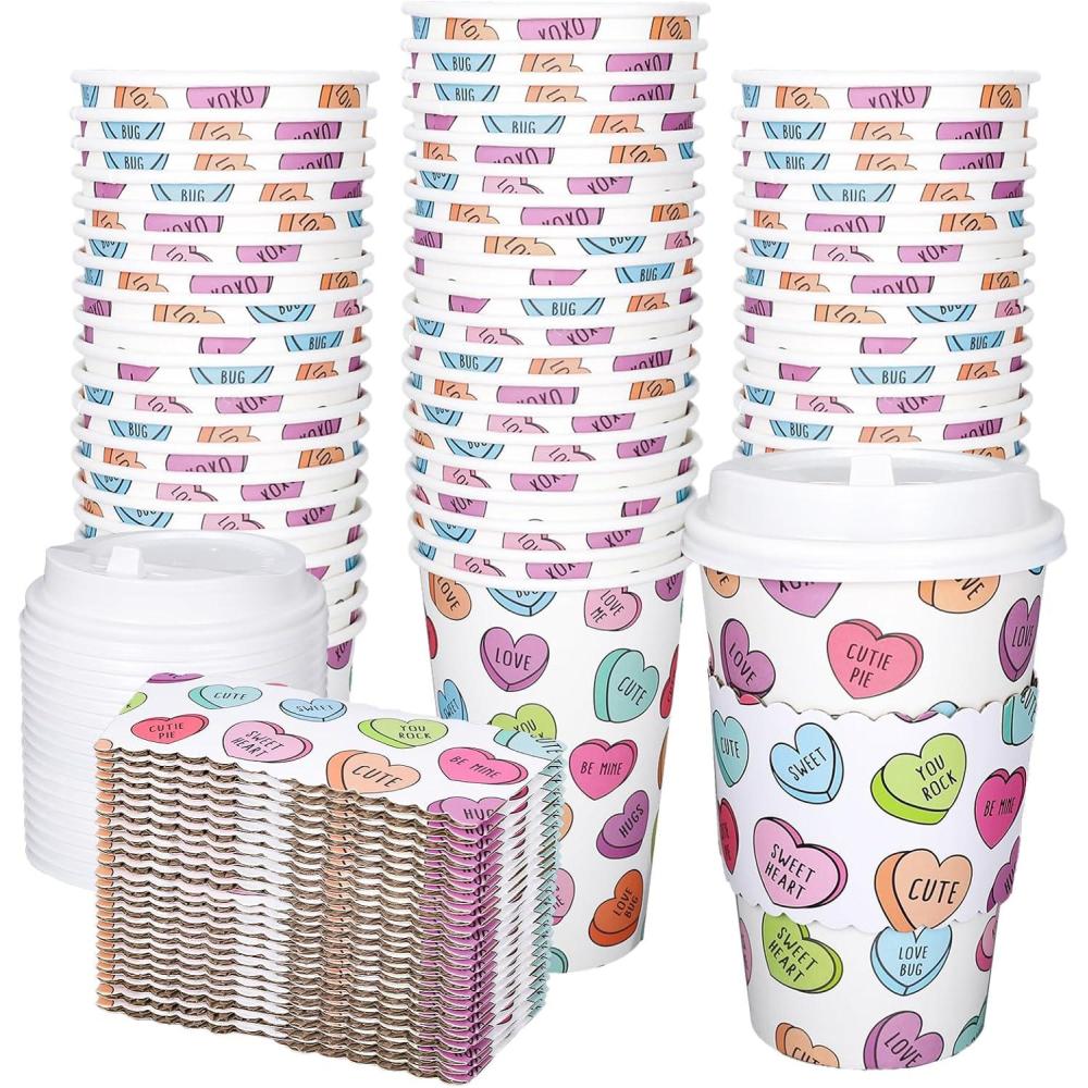 imageWhaline 50Pcs Fall Thanksgiving Pumpkin Disposable Coffee Cups with Lids and Sleeves PinkOrange Pumpkin Paper Drinking Cups for Autumn Restaurant Travel Business SuppliesConversation Heart
