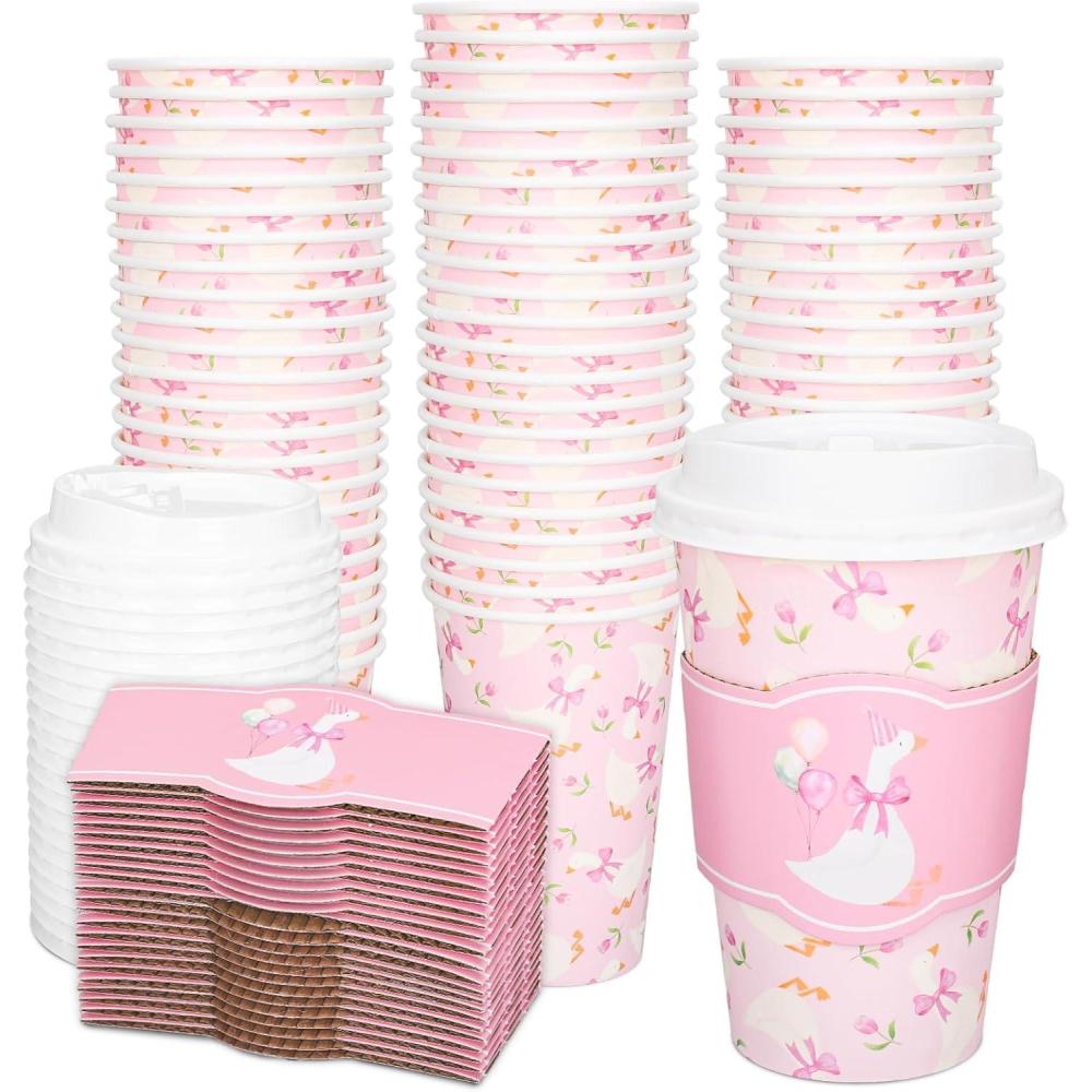 imageWhaline 50Pcs Fall Thanksgiving Pumpkin Disposable Coffee Cups with Lids and Sleeves PinkOrange Pumpkin Paper Drinking Cups for Autumn Restaurant Travel Business SuppliesOne Silly Goose